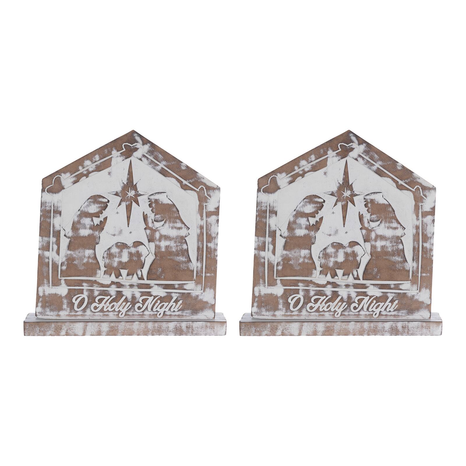 9.25" White Washed Nativity Sign Set