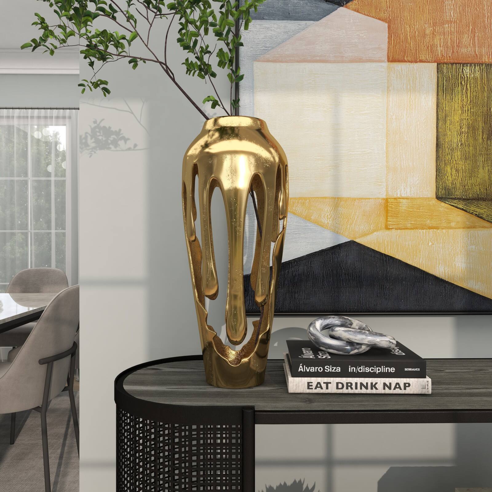 19" Gold Aluminum Drip Vase with Melting Designed Body