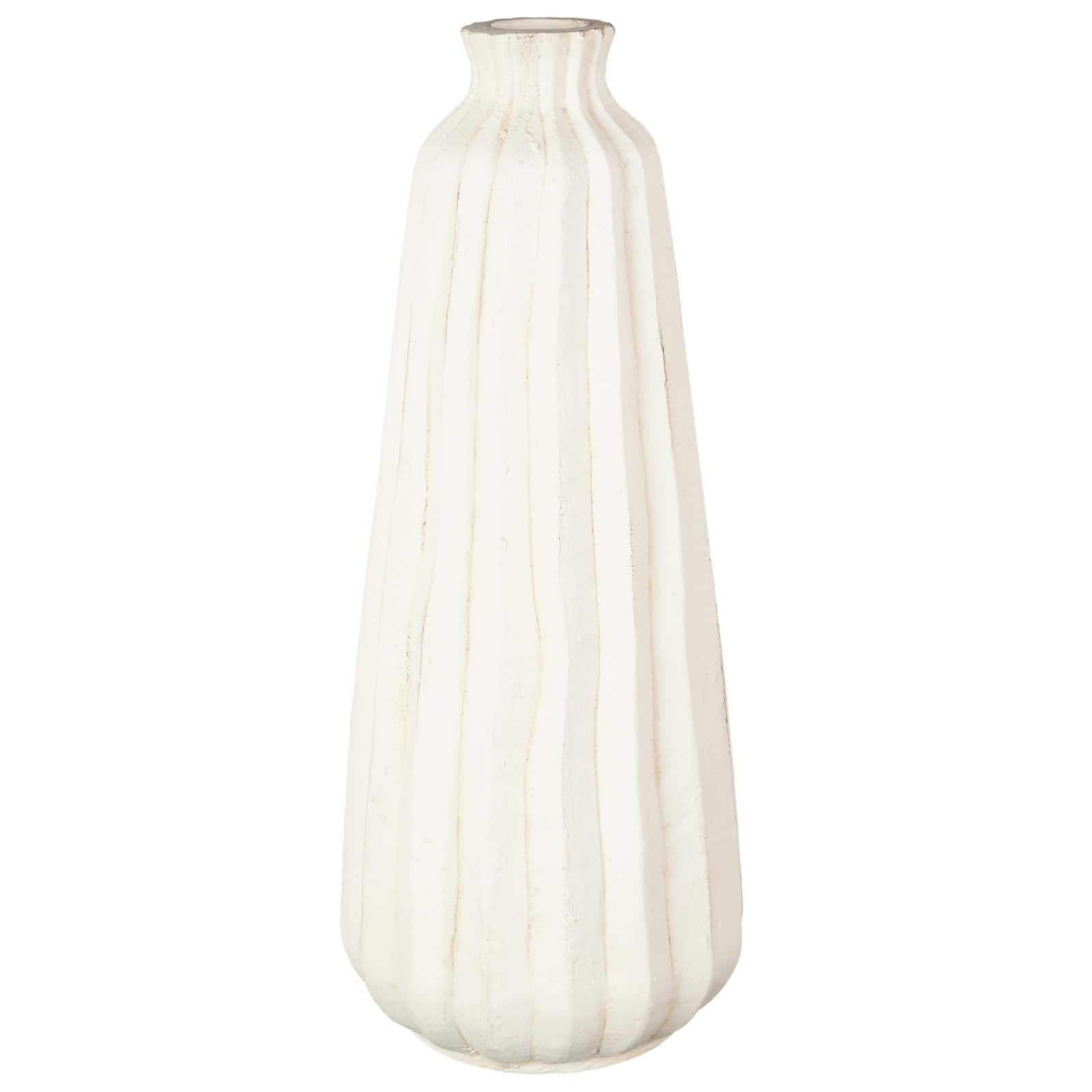 20" Cream Magnesium Oxide with Carved Grooves Vase