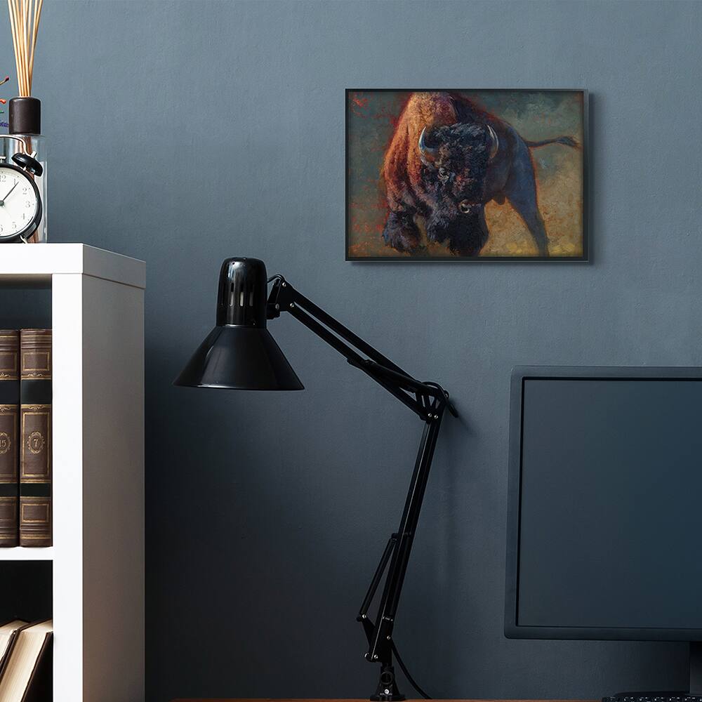 Stupell Industries Running Bull Portrait Masculine Cattle Pose in Black Frame Wall Art