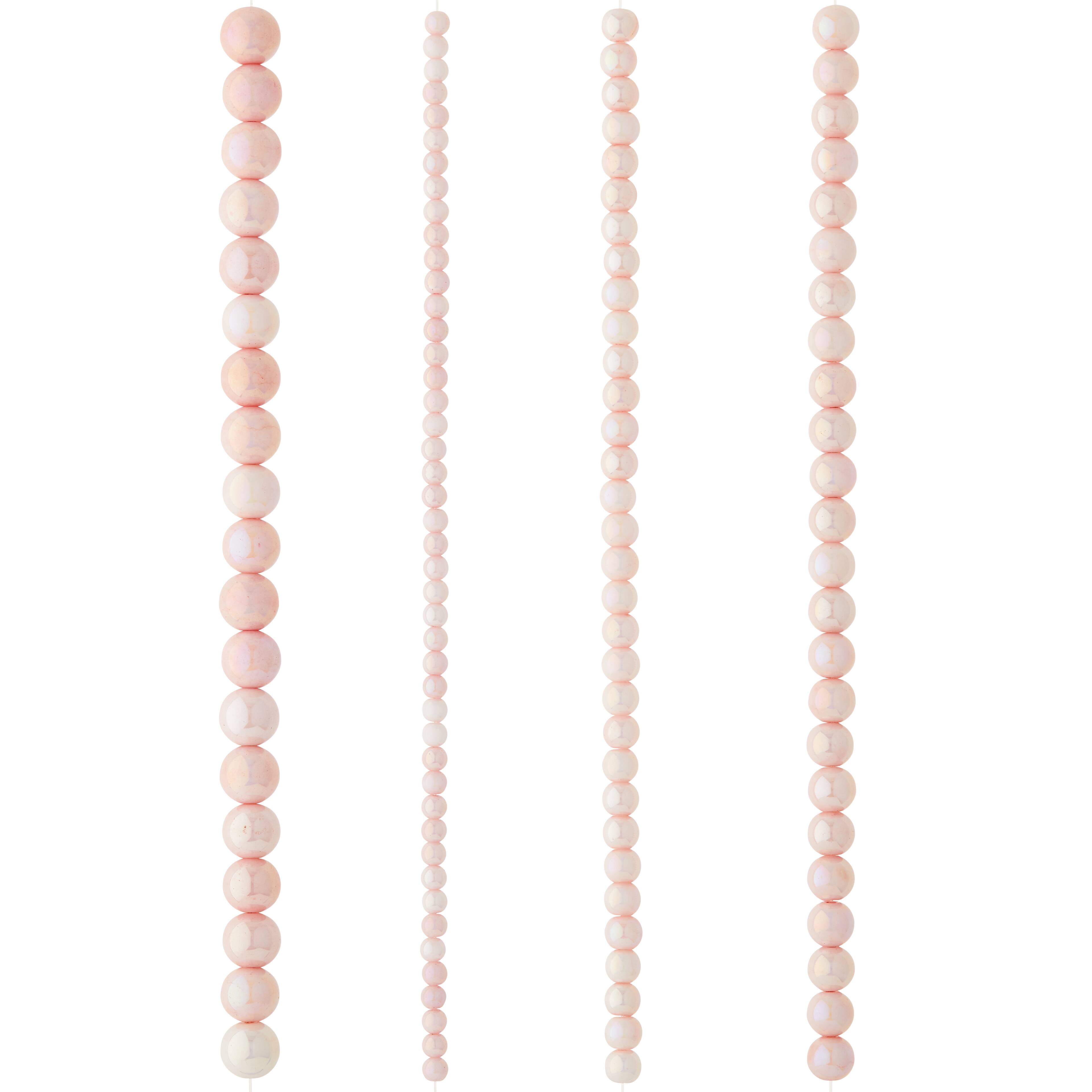 12 Pack: Pink Marble Glass Round Beads by Bead Landing™