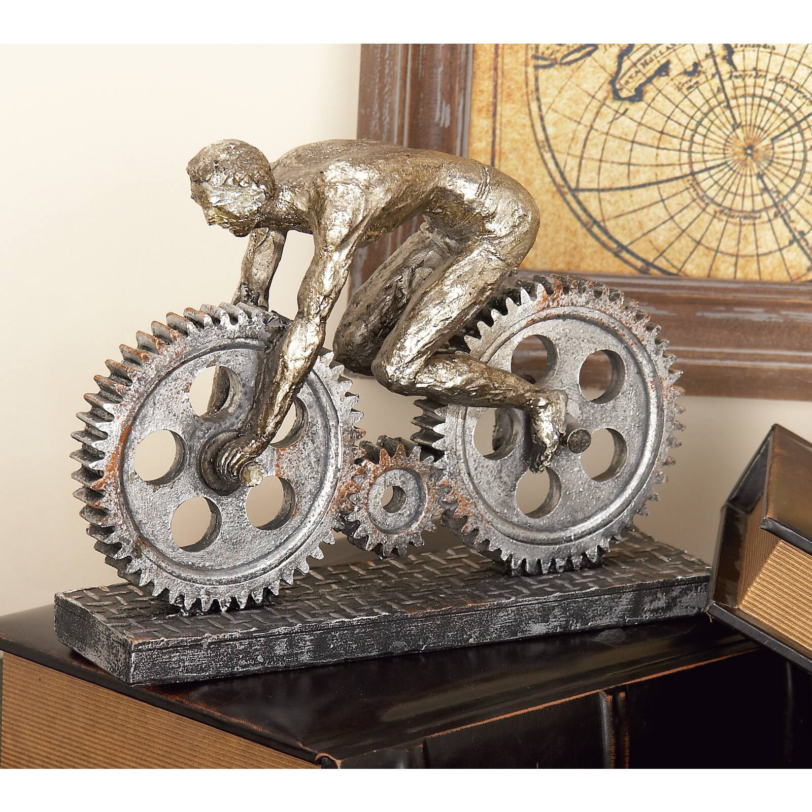 10" Silver Polystone Industrial Bicycle  Sculpture