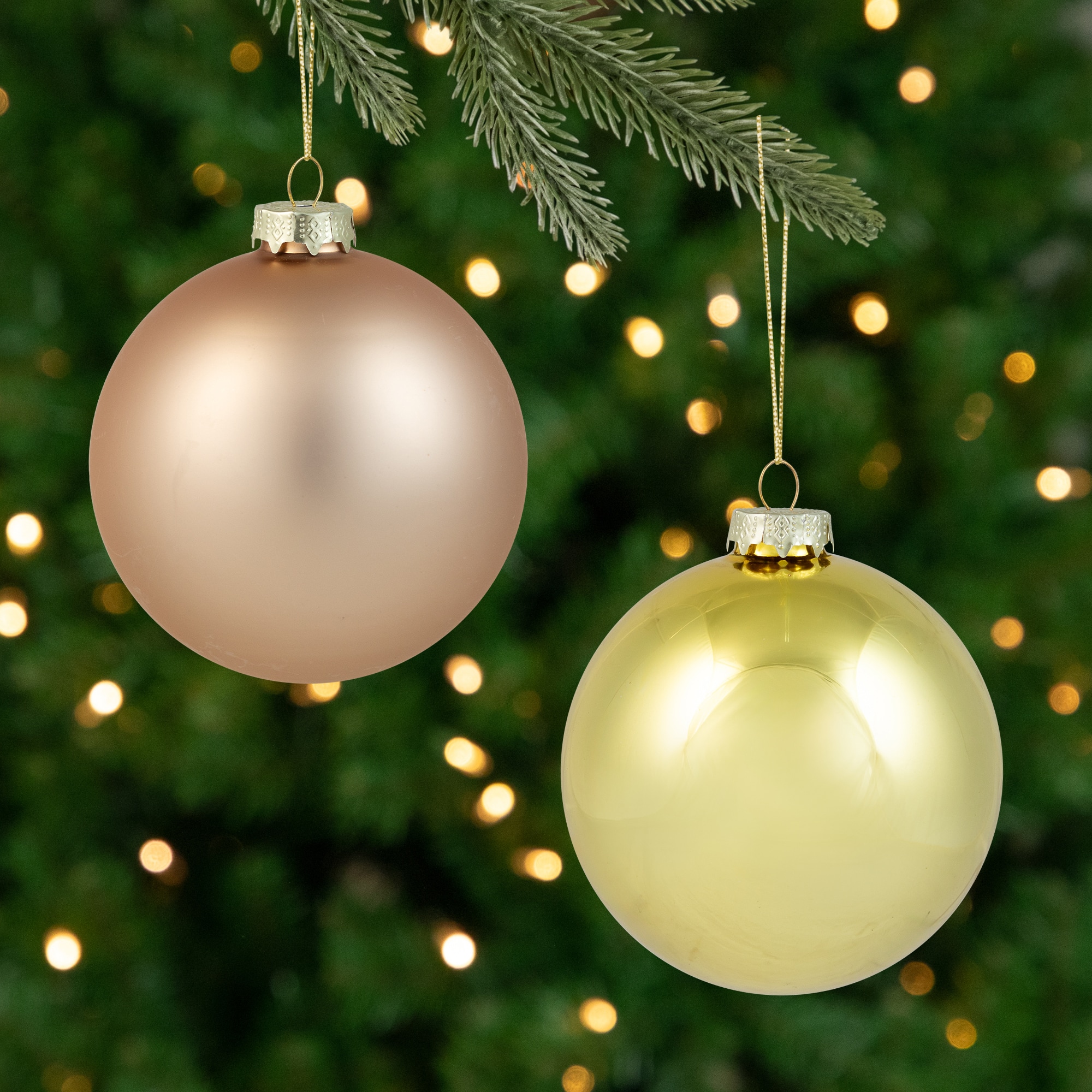 Northlight 4" Gold & Pink 2-Finish Christmas Ball Glass Ornaments Set