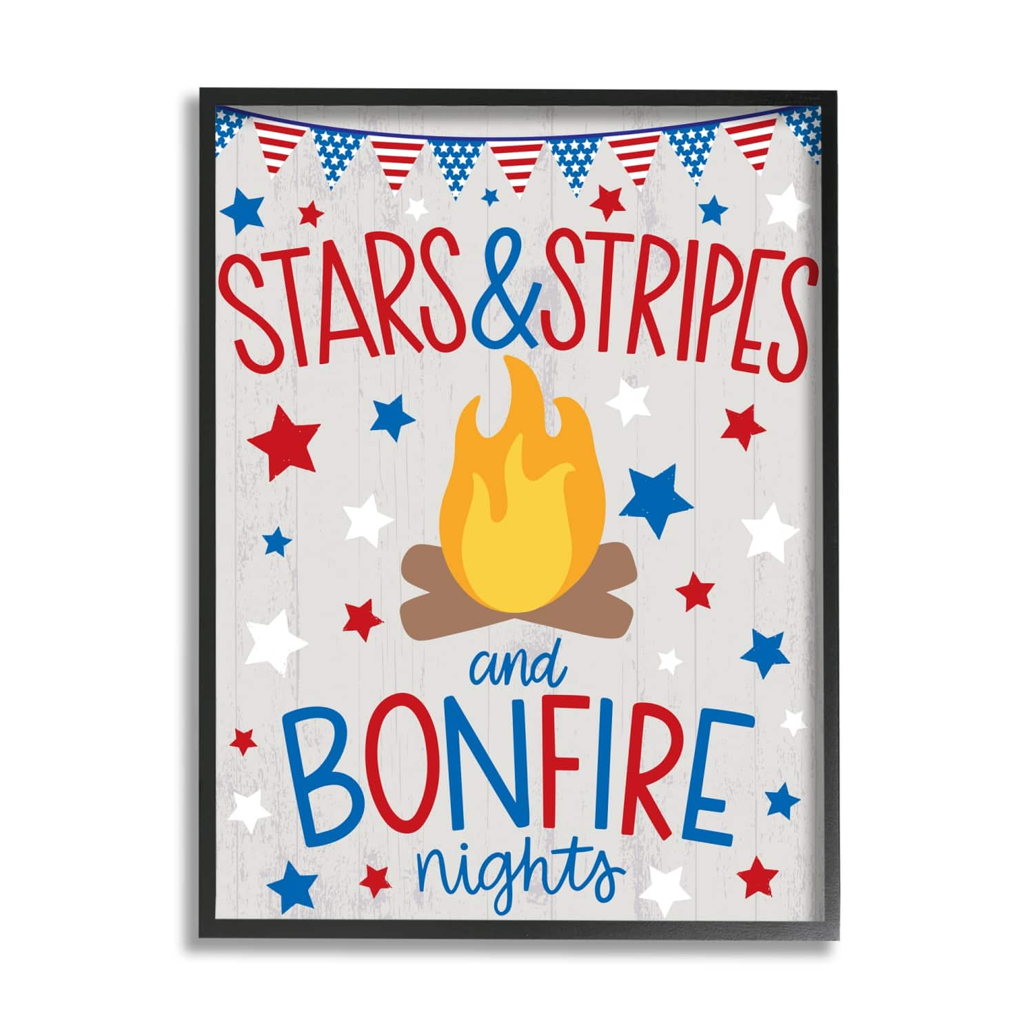 Stupell Industries Stars Stripes and Bonfire Phrase Nights Americana Pride Framed Giclee Art