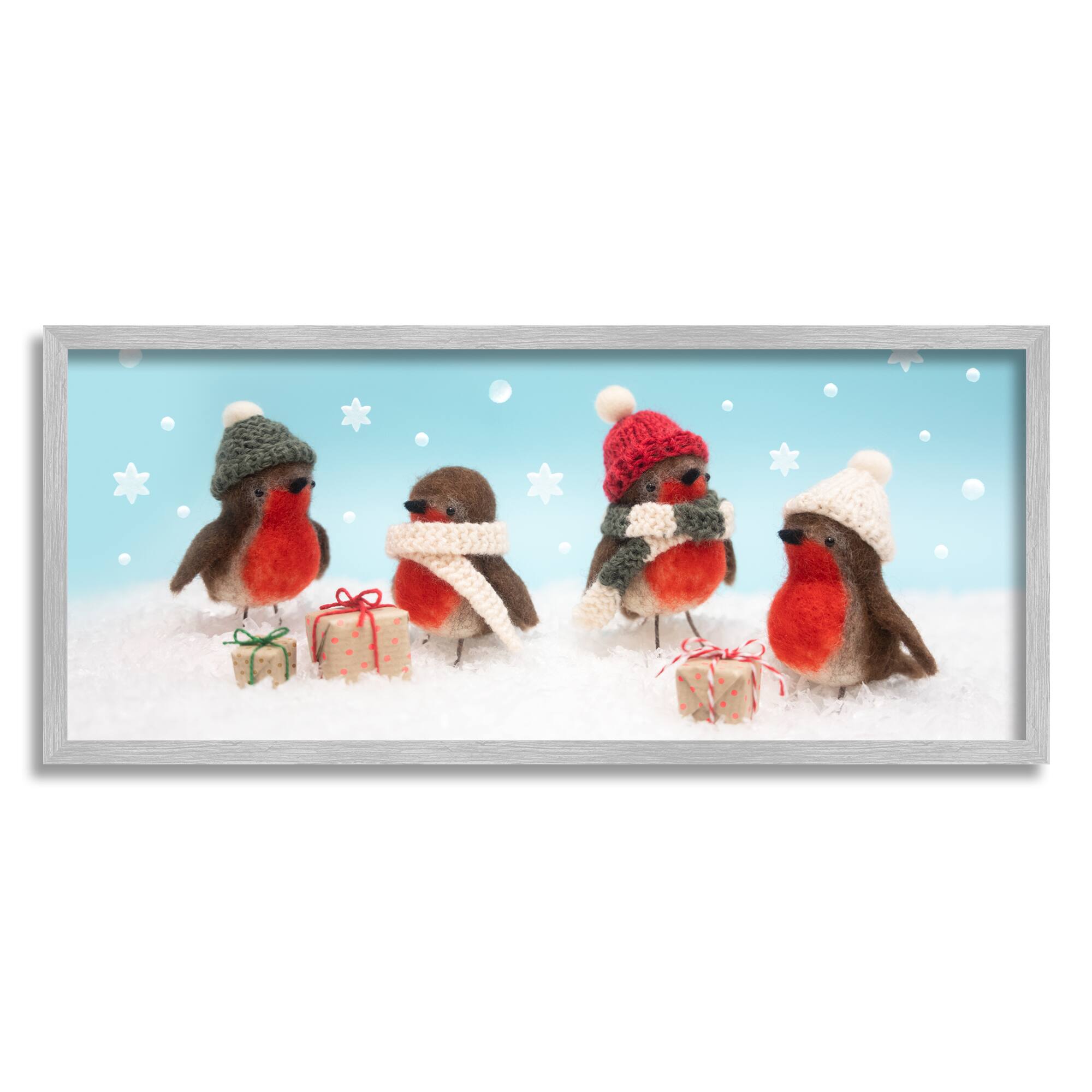 Stupell Industries Birds & Christmas Gifts Snowflakes Framed Giclee Art