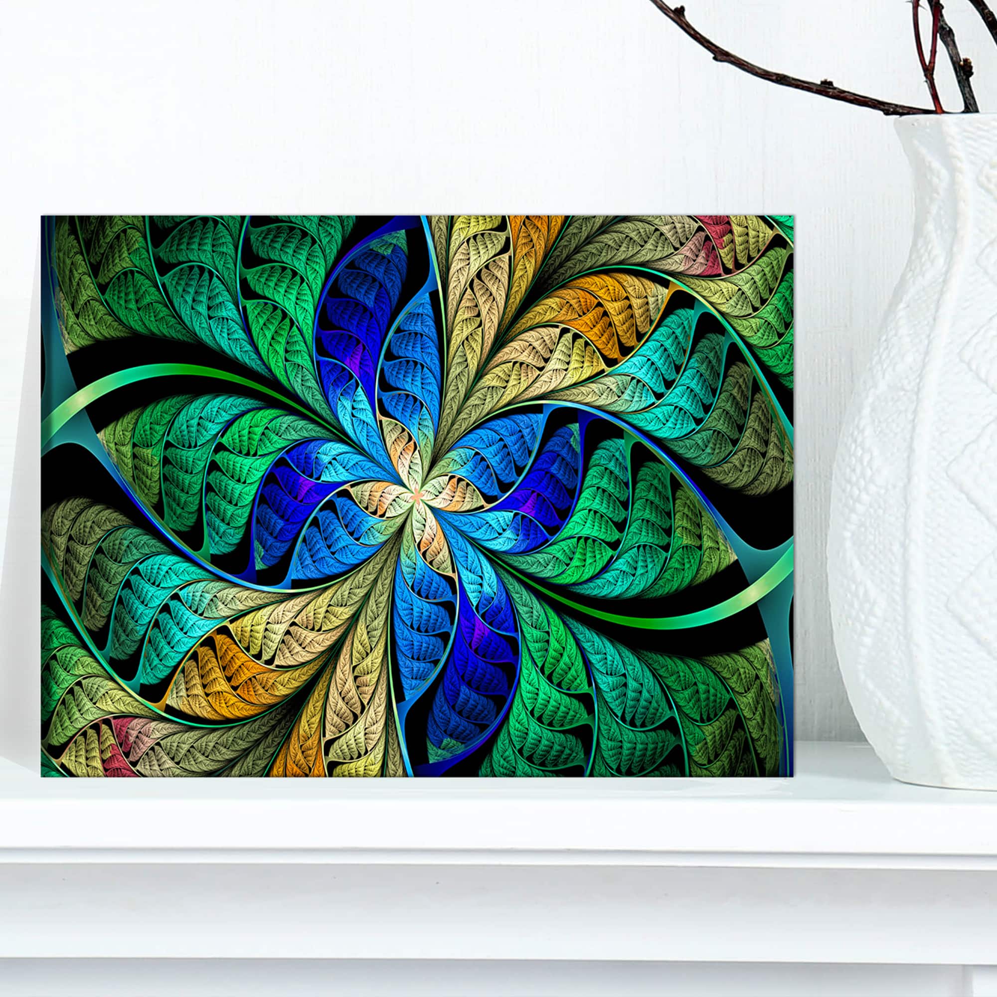 Designart - Blue Green Fractal Flower Petals