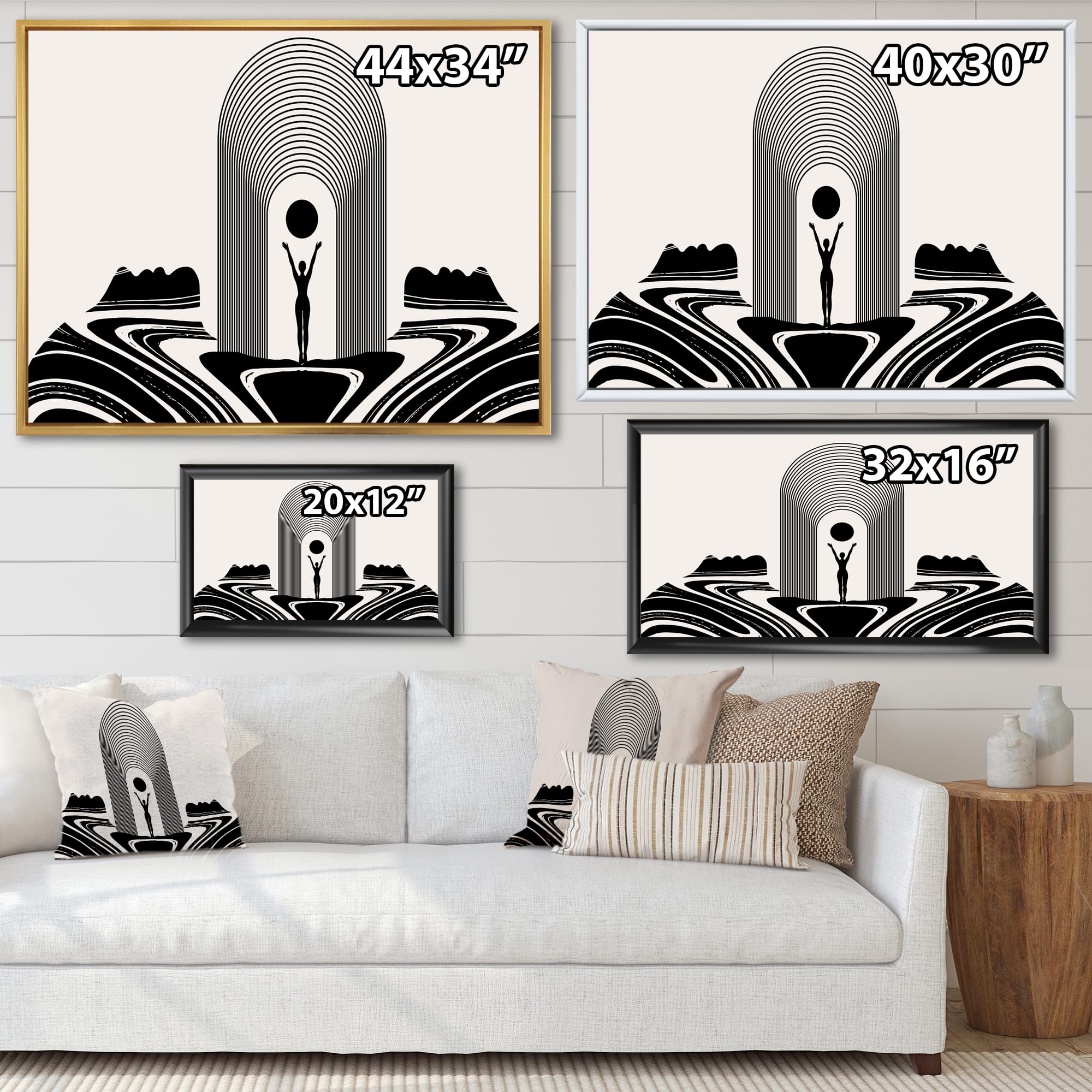 Designart - Empowered Cosmic Women Geometric Goddess Series Black And White III - Modern Canvas Wall Art Print in Black Frame