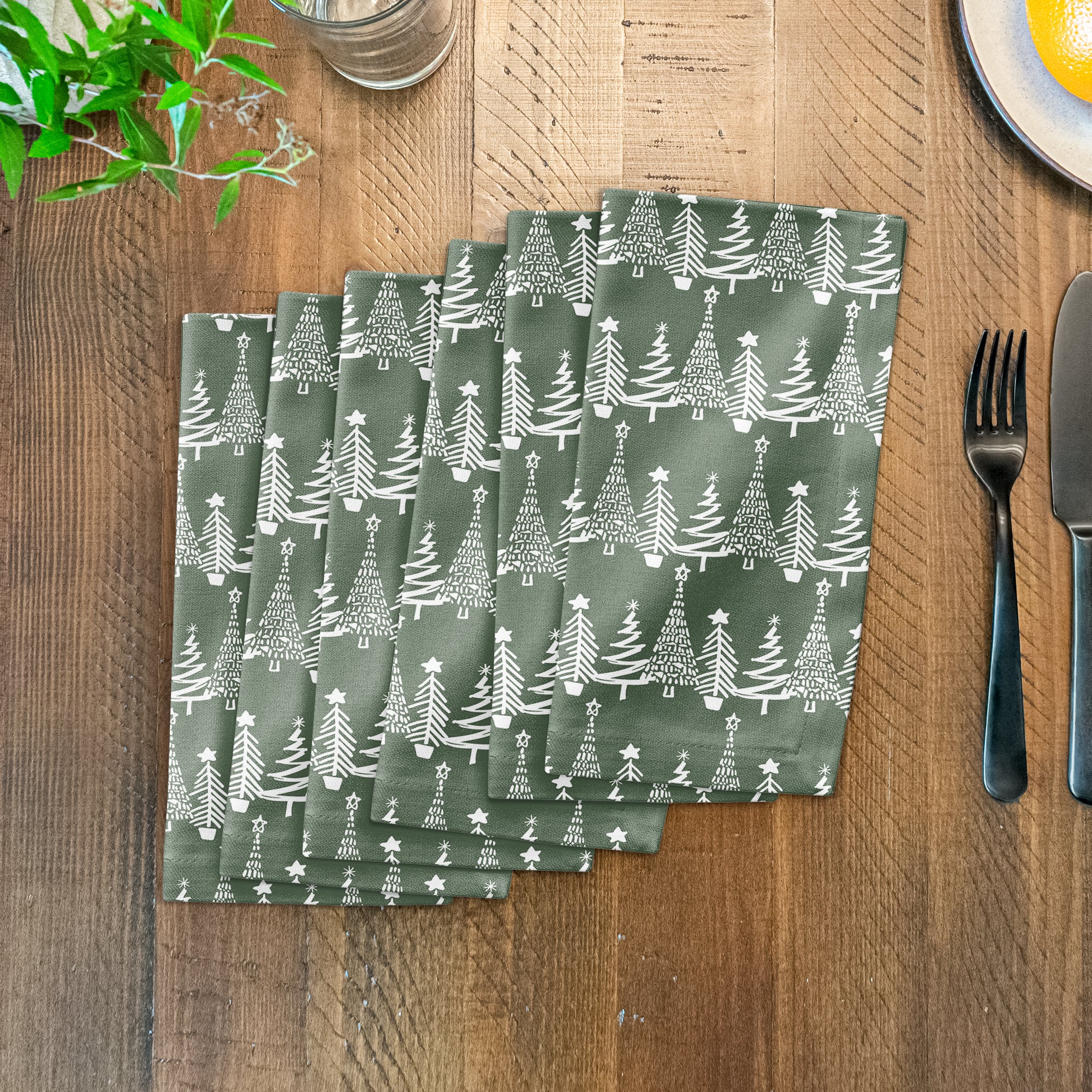 Sage Christmas Tree Pattern Cotton Twill Napkin