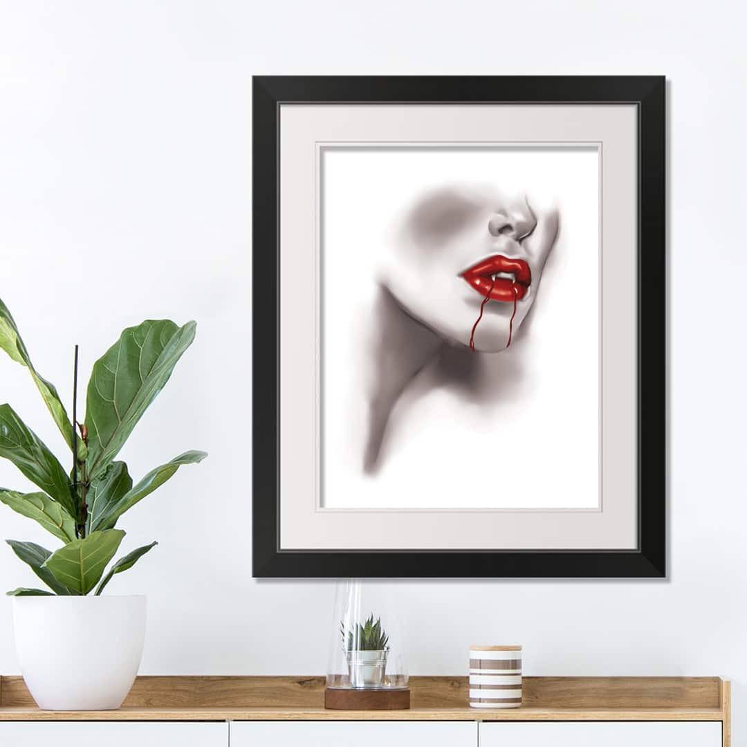 Vampire Lips Black Framed Print Wall Art