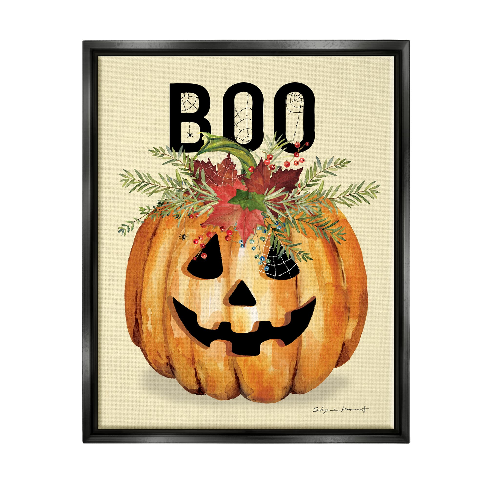 Stupell Industries Boo Seasonal Halloween Flowers Framed Floater Canvas Wall Art
