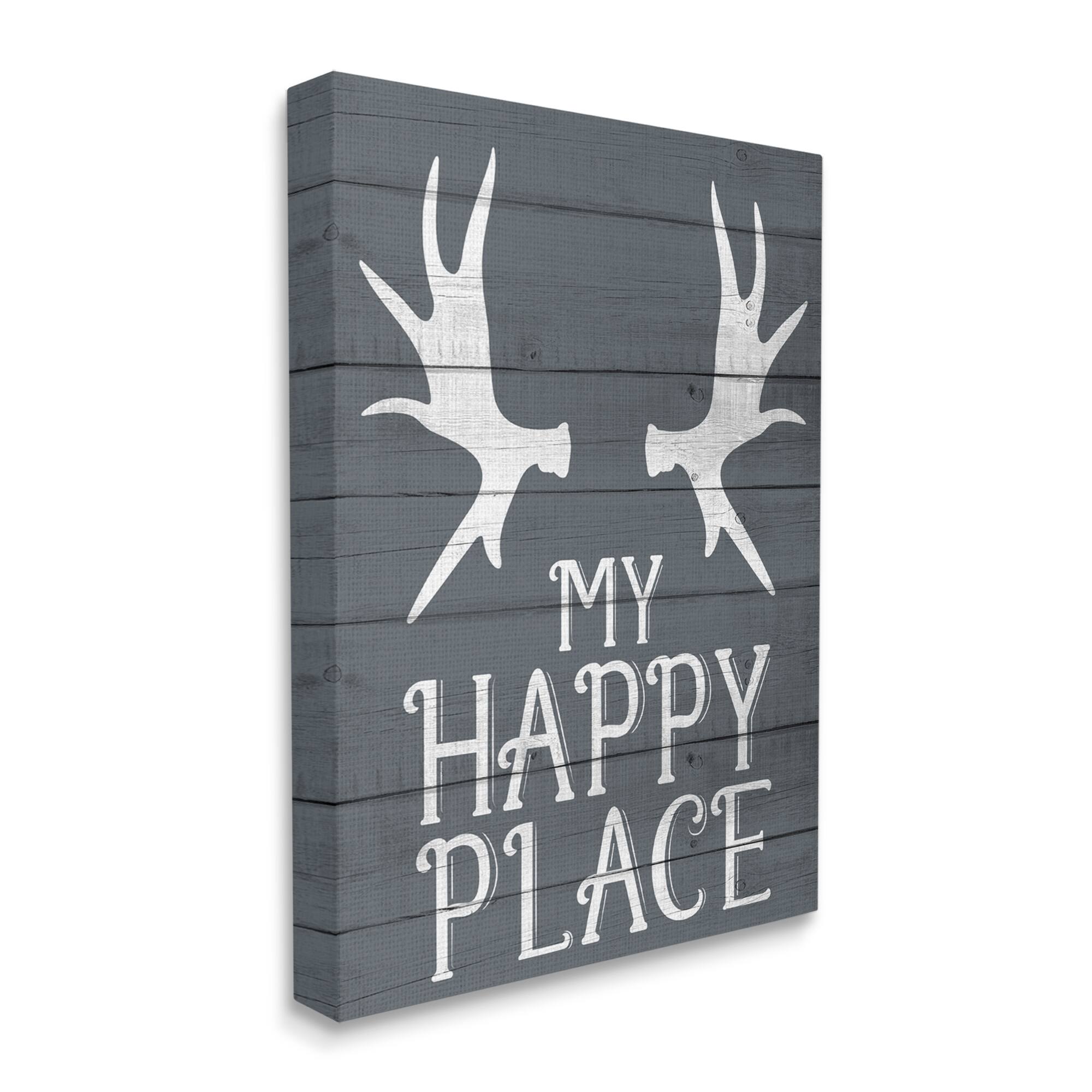 Stupell Industries Rustic My Happy Place Large Elk Antlers Canvas Wall Art