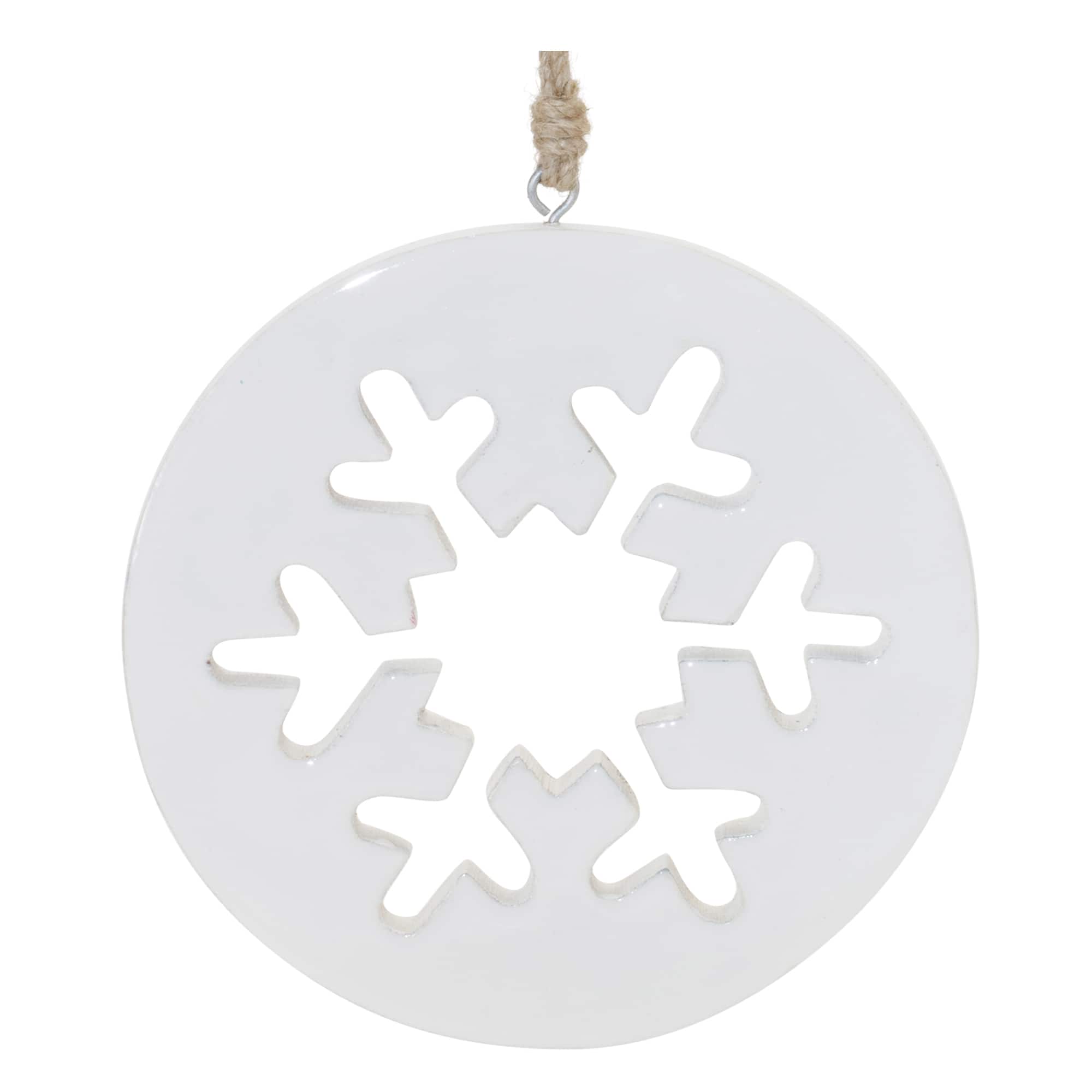 White Wood Snowflake Cut-Out Ornament (Set of 12)