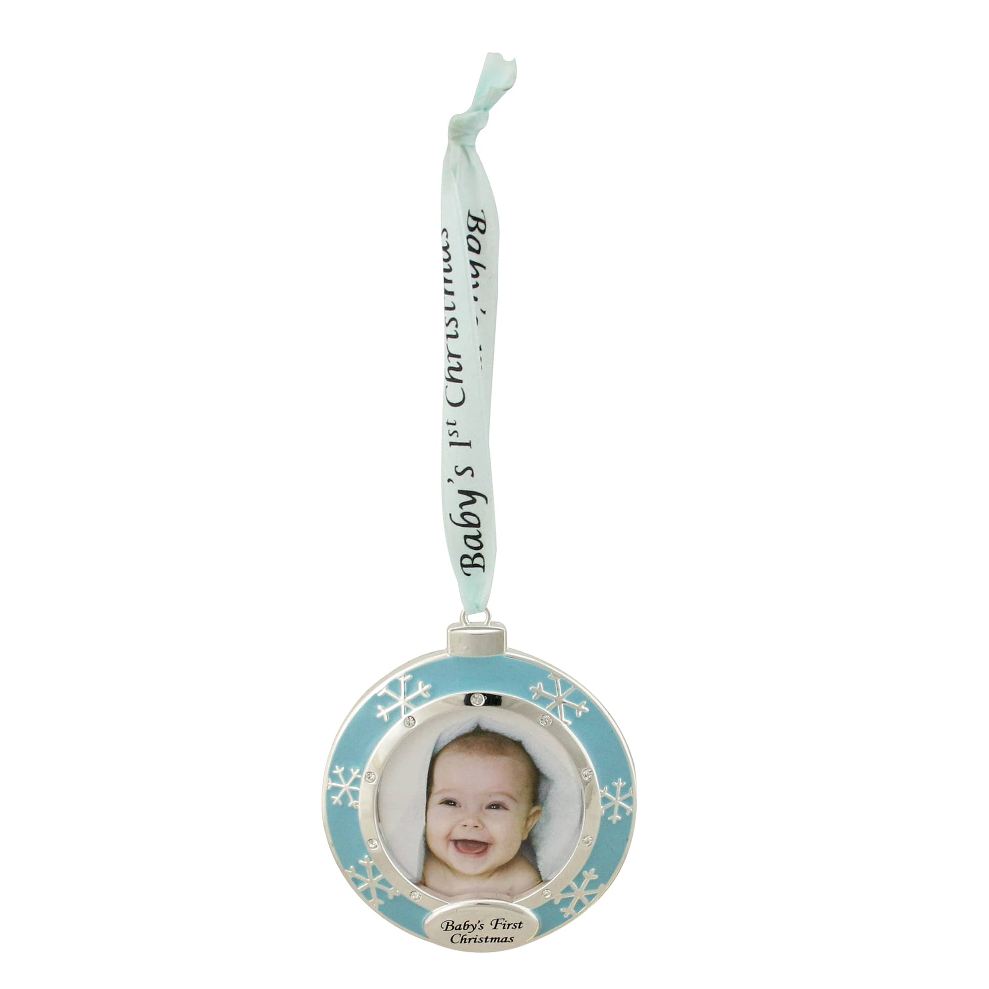 3" Blue & Silver "Baby's First Christmas" Framed Ornament