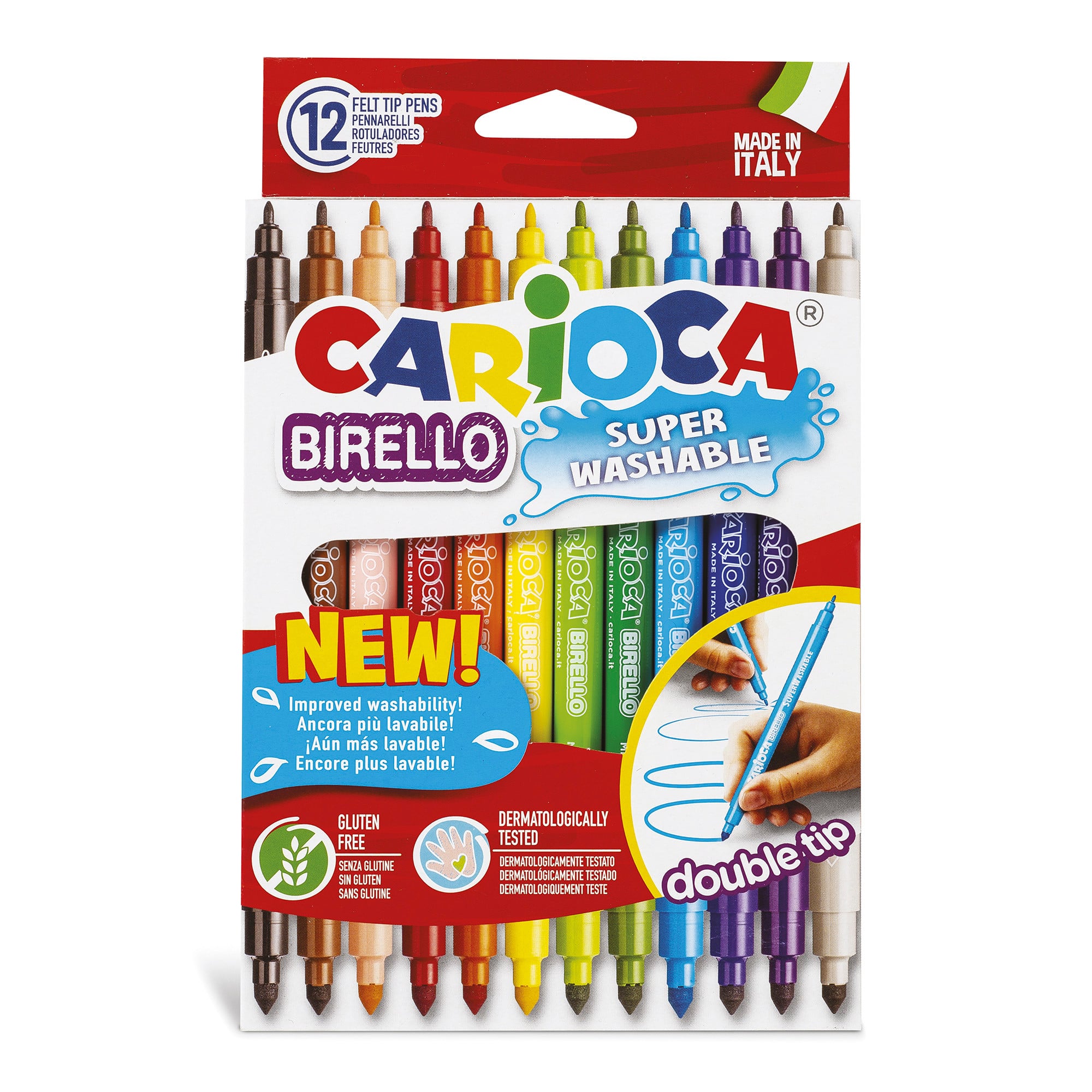 CARIOCA® Birello 12 Color Double Tip Washable Felt Tip Pens Set