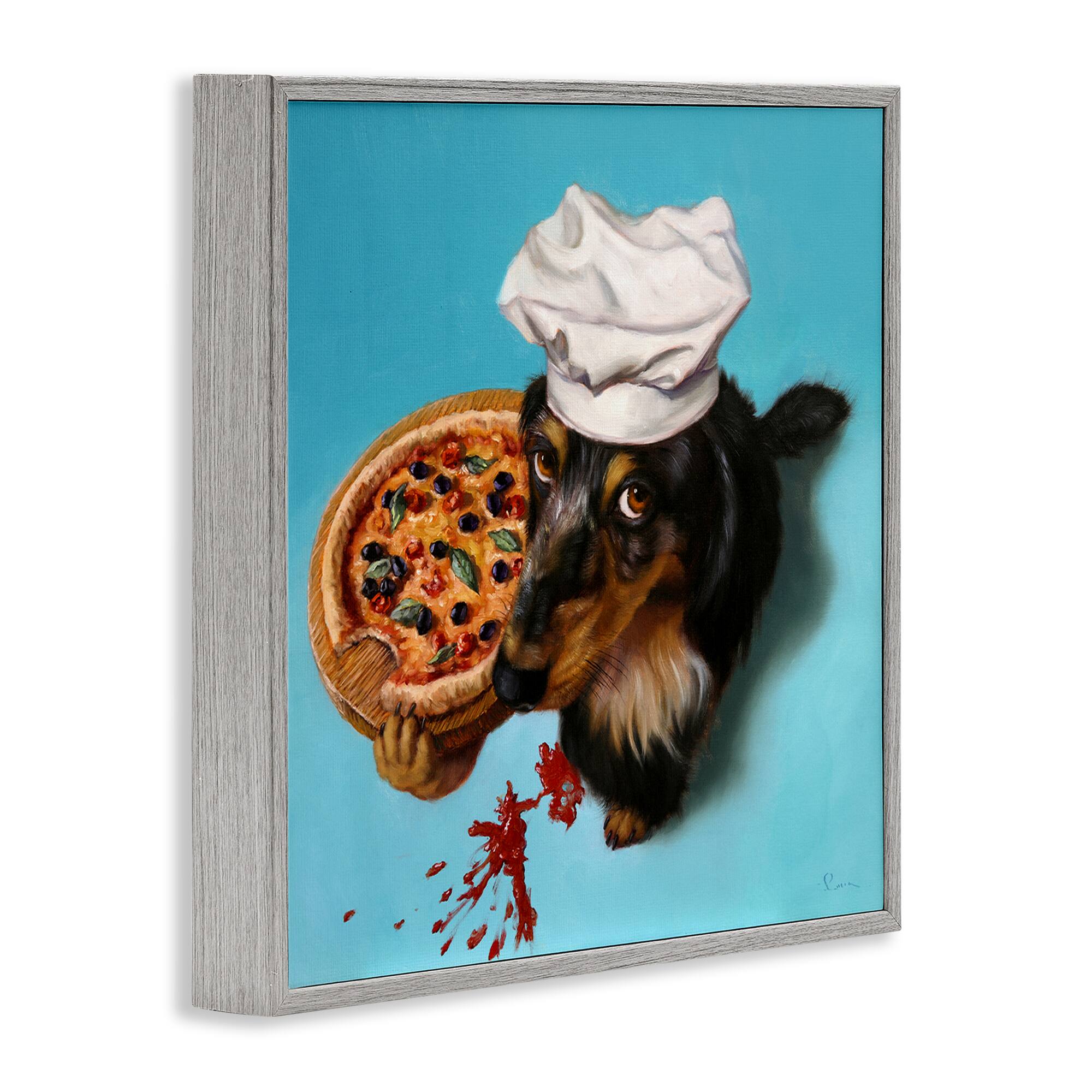 Stupell Industries Dog Chef Pizza Bite Portrait Framed Giclee Art