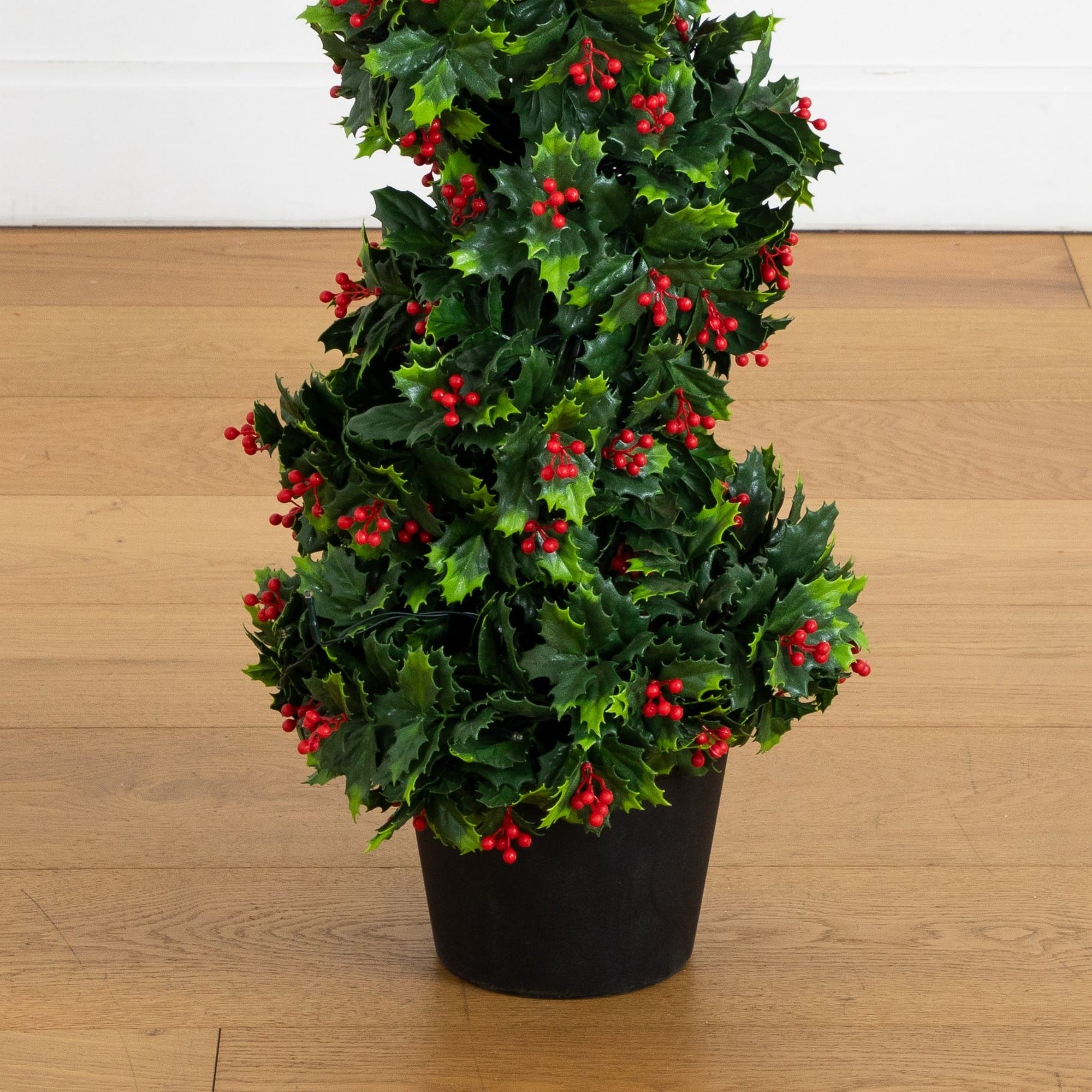 Nearly Natural 3ft. Pre-Lit UV Resistant Artificial Holly Berry Christmas Spiral Tree, Warm White Lights