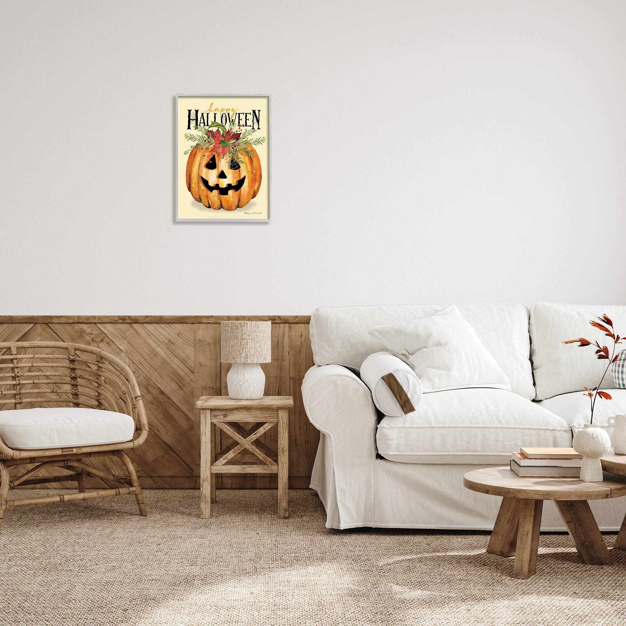 Stupell Industries Happy Halloween Jack-o-Lantern Framed Giclee Art