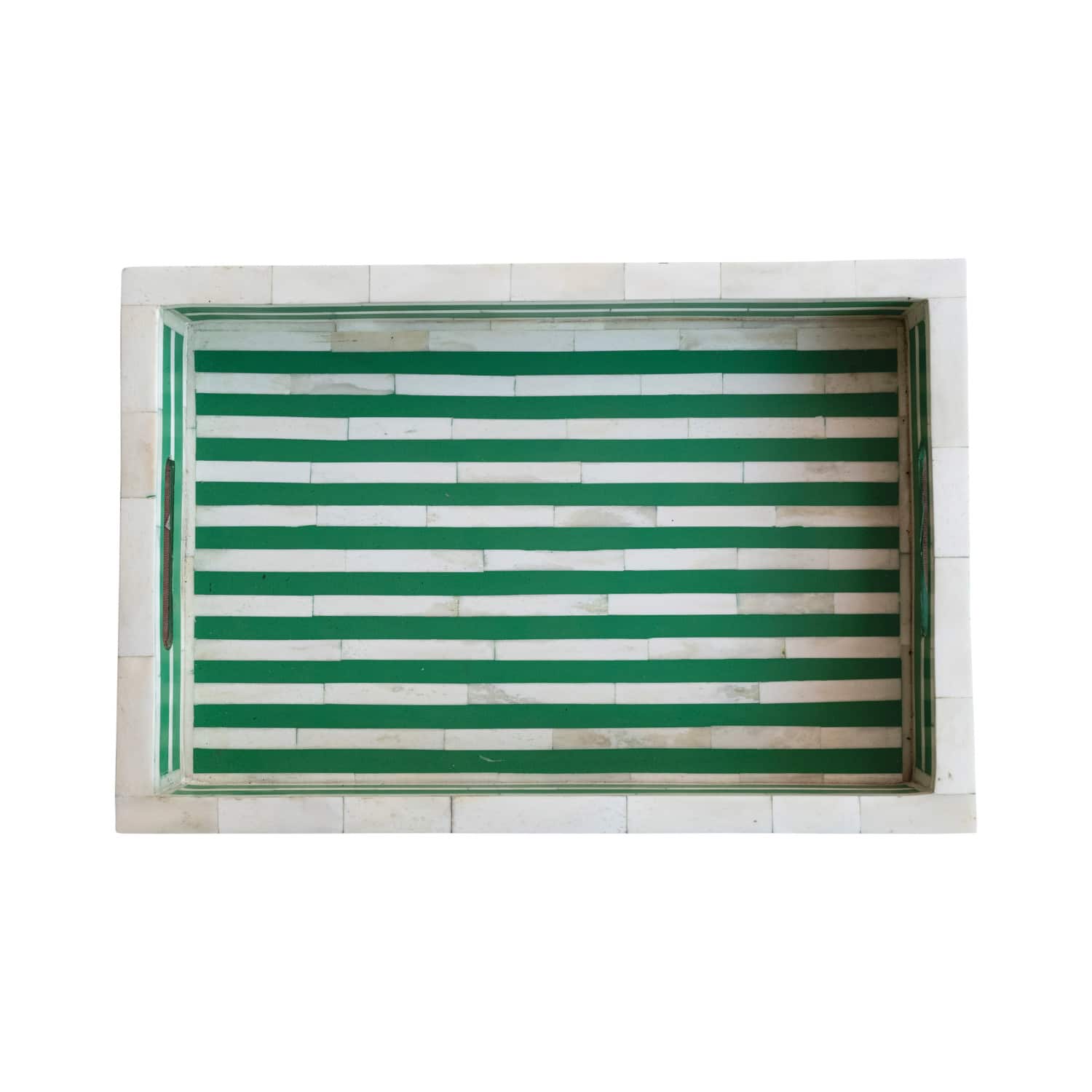 Hello Honey® 18" Green & Cream Reclaimed Wood Tray with Handles