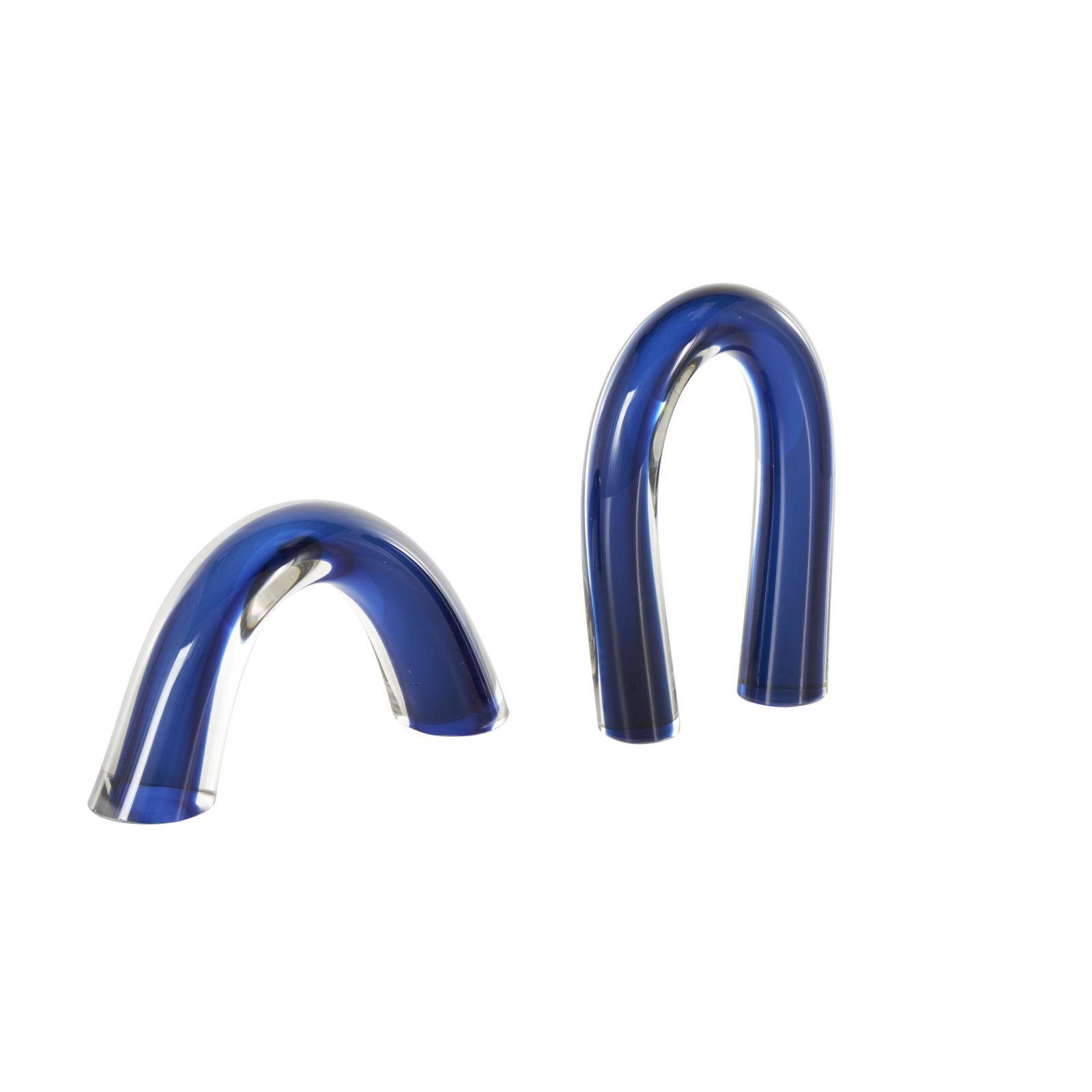 Blue Glass Abstract Arch Sculpture with Clear Accents Set