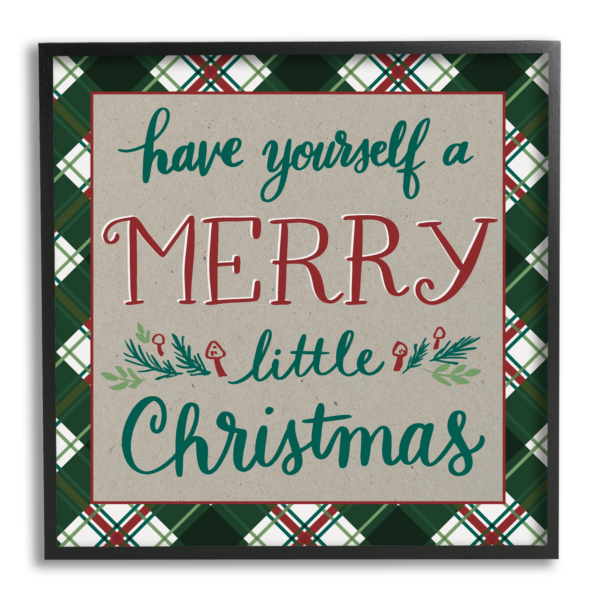 Stupell Industries Merry Little Christmas Plaid Holiday Framed Giclee Art