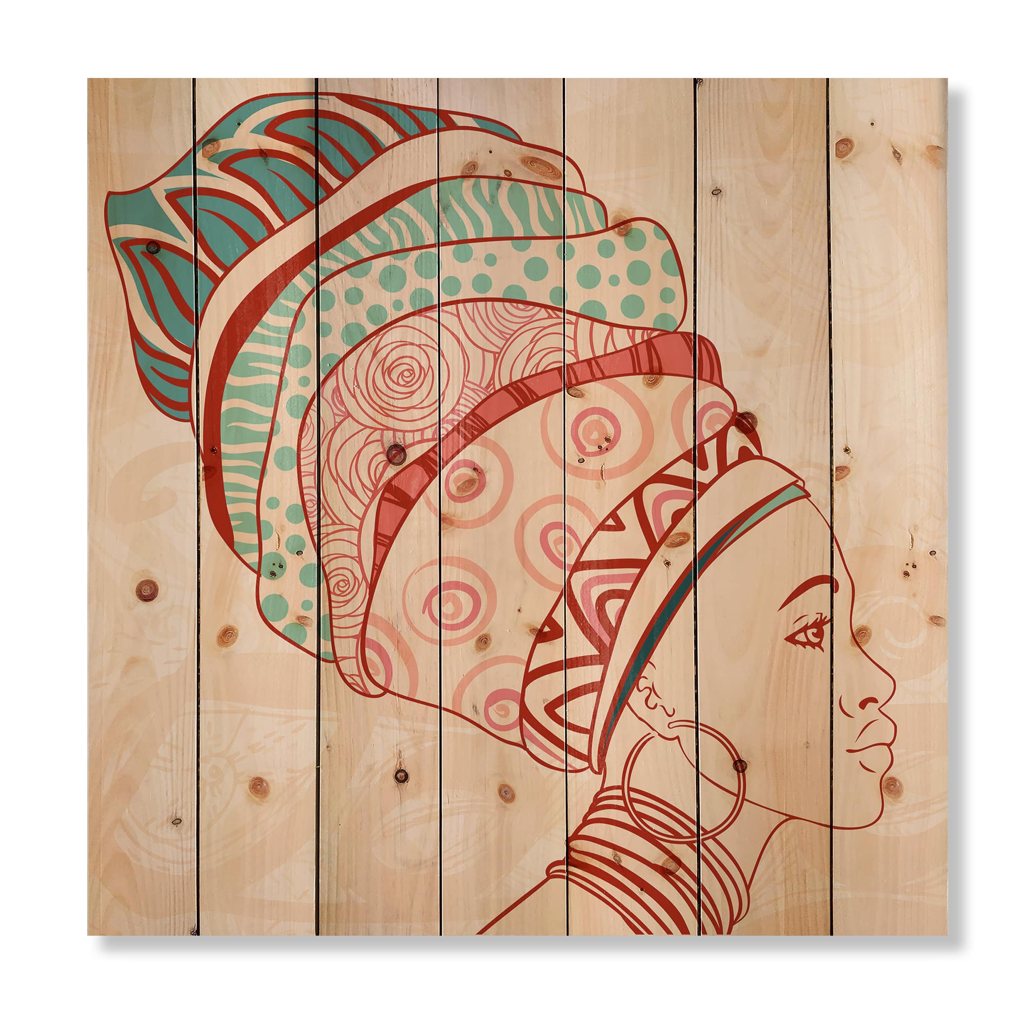 Designart - African American Woman with Turban II - Modern Print on Natural Pine Wood