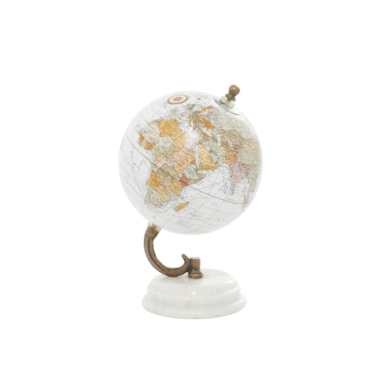 8" White Marble & Metal Modern Globe