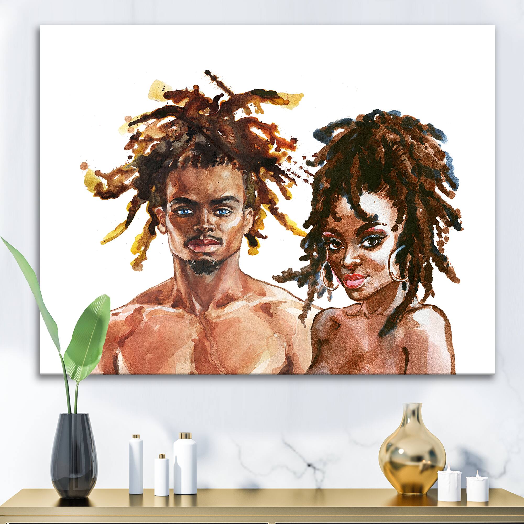 Designart - Portrait of African American Couple - Modern Canvas Wall Art Print