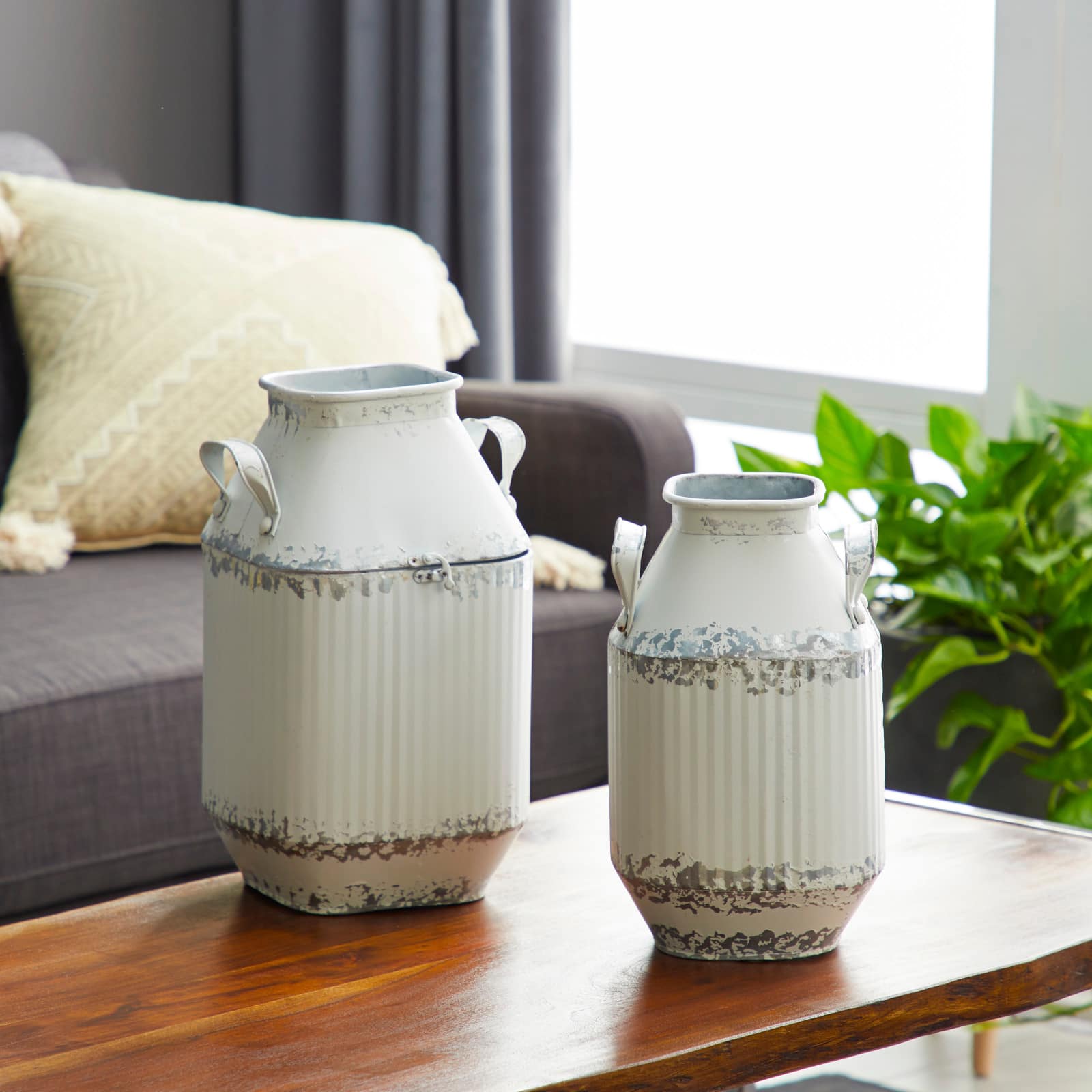 White Metal Decorative Milk Can Set