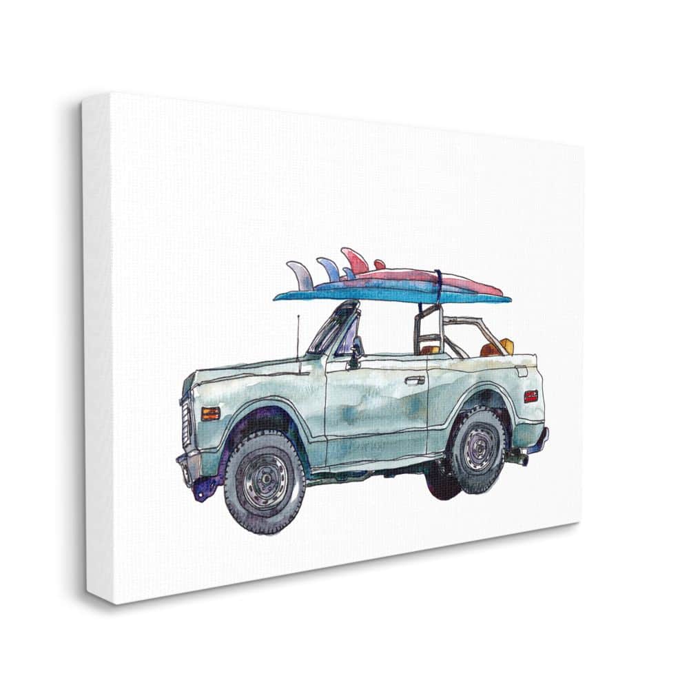 Stupell Industries Retro Beach Cruiser with Surfboard Minimal Illustration Canvas Wall Art