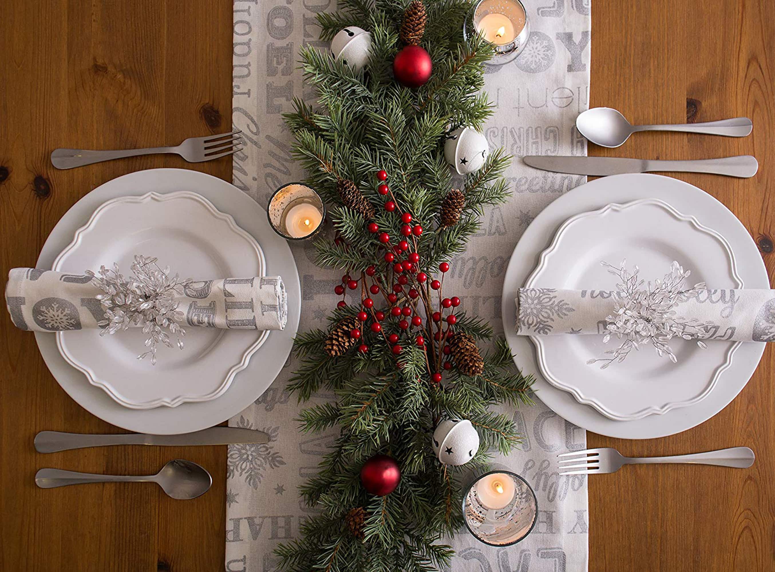 DII® 108" Silver Christmas Collage Table Runner