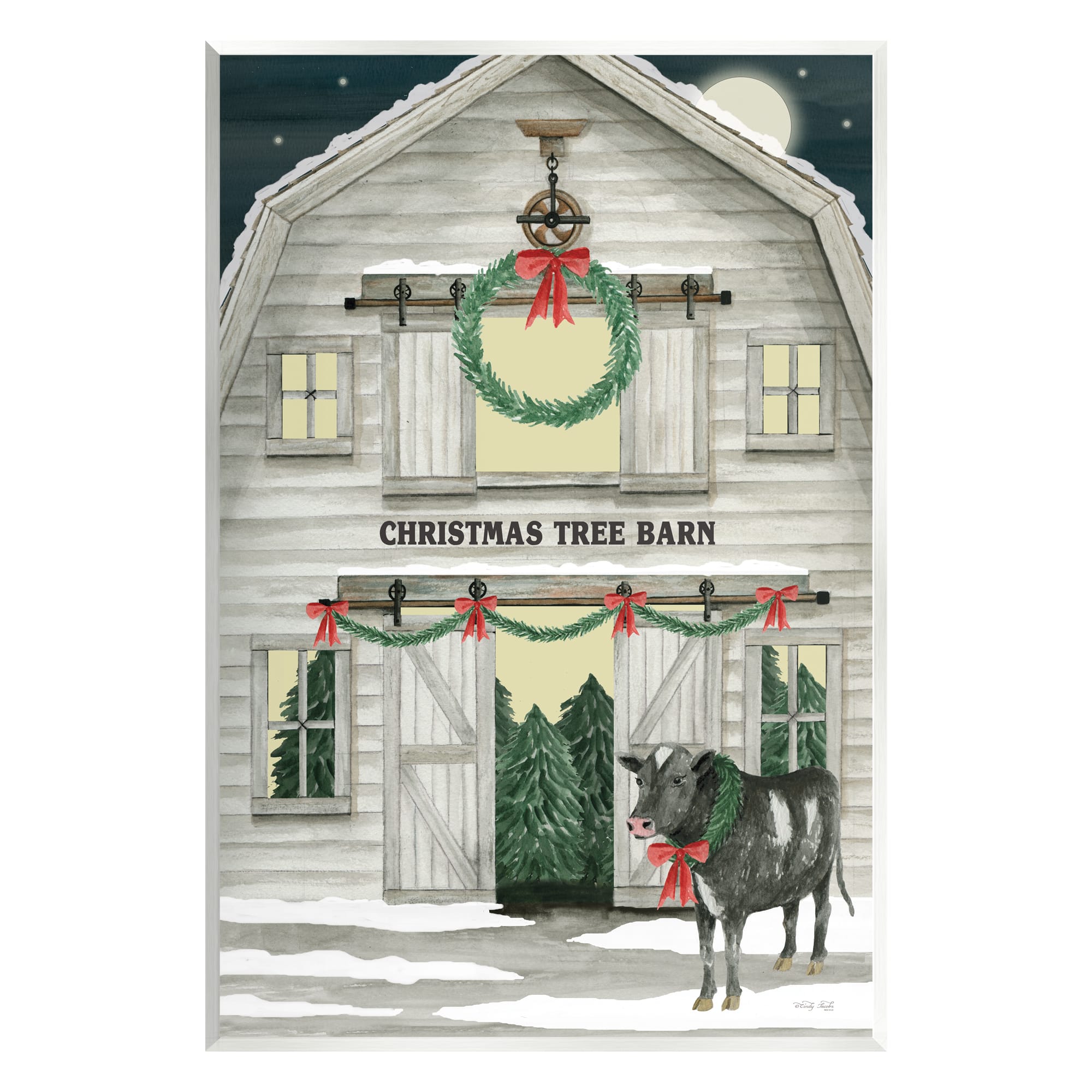 Stupell Industries Christmas Tree Barn Rural Countryside Wall Plaque Art