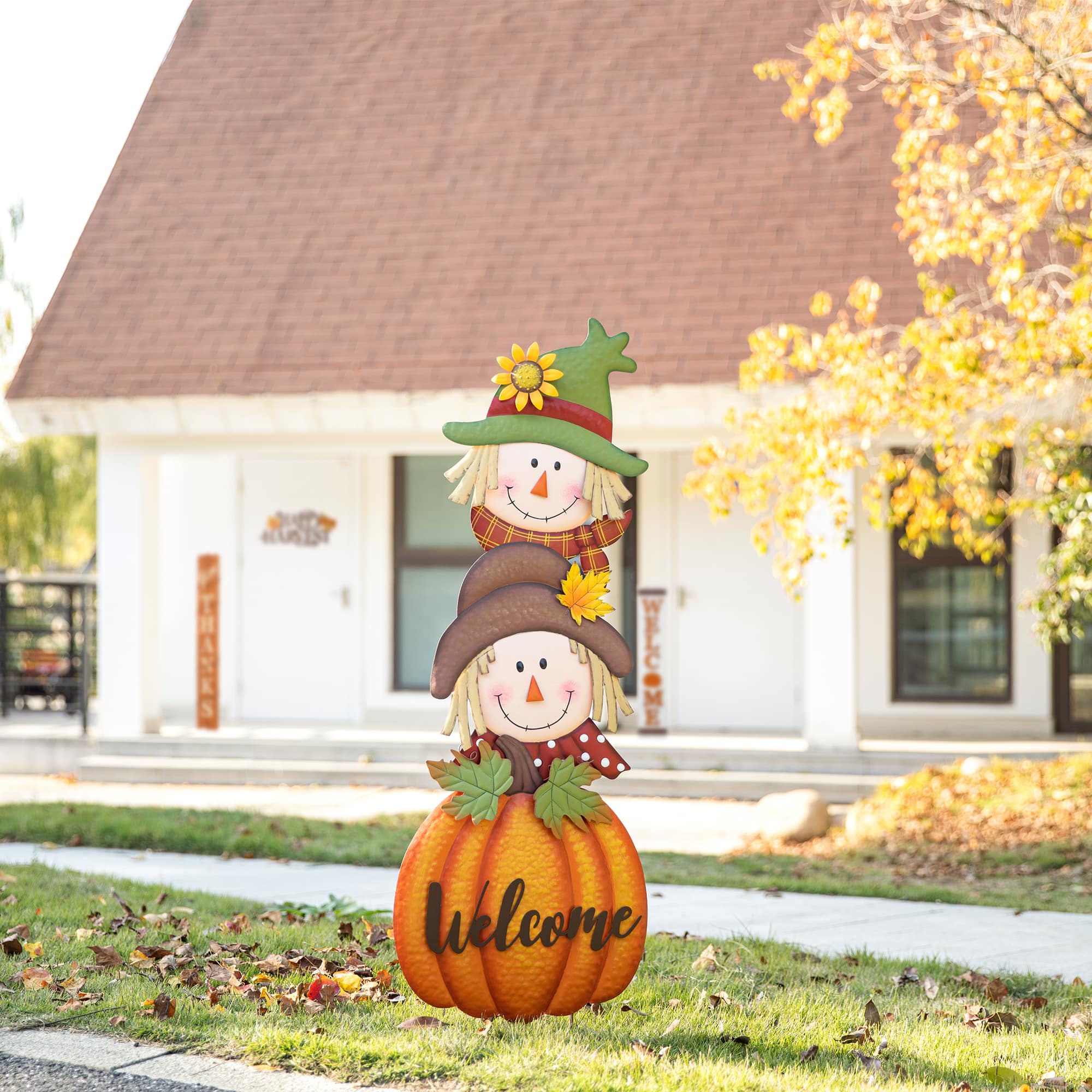 Glitzhome® 4ft. Fall Metal Stacked Scarecrow Yard Stake