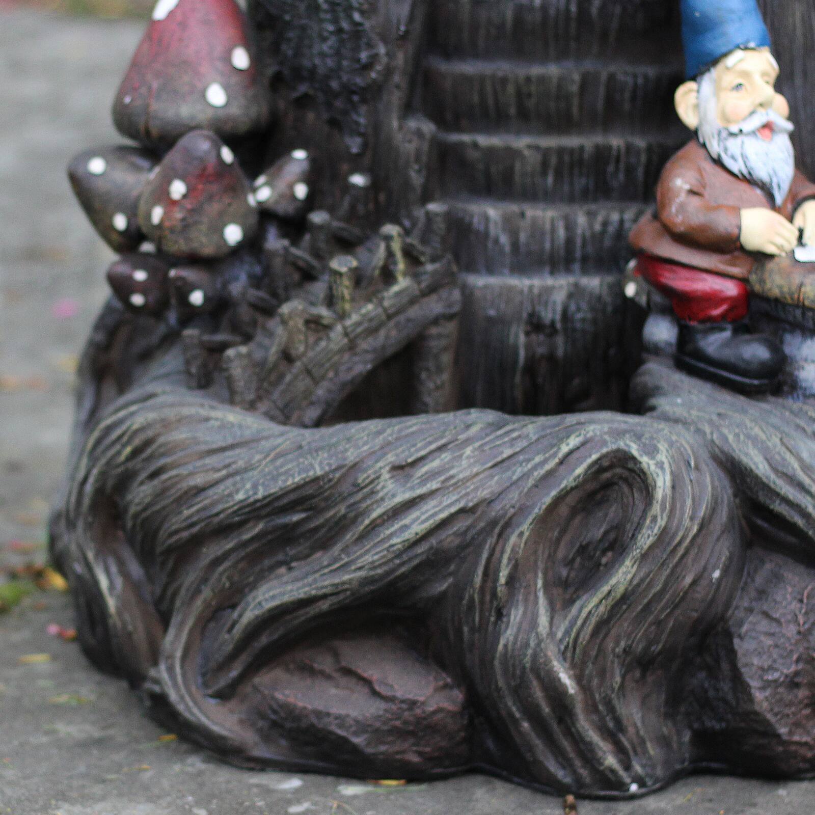 28" Three-Tier Gnome Home Tree Stump Outdoor Patio Garden Water Fountain