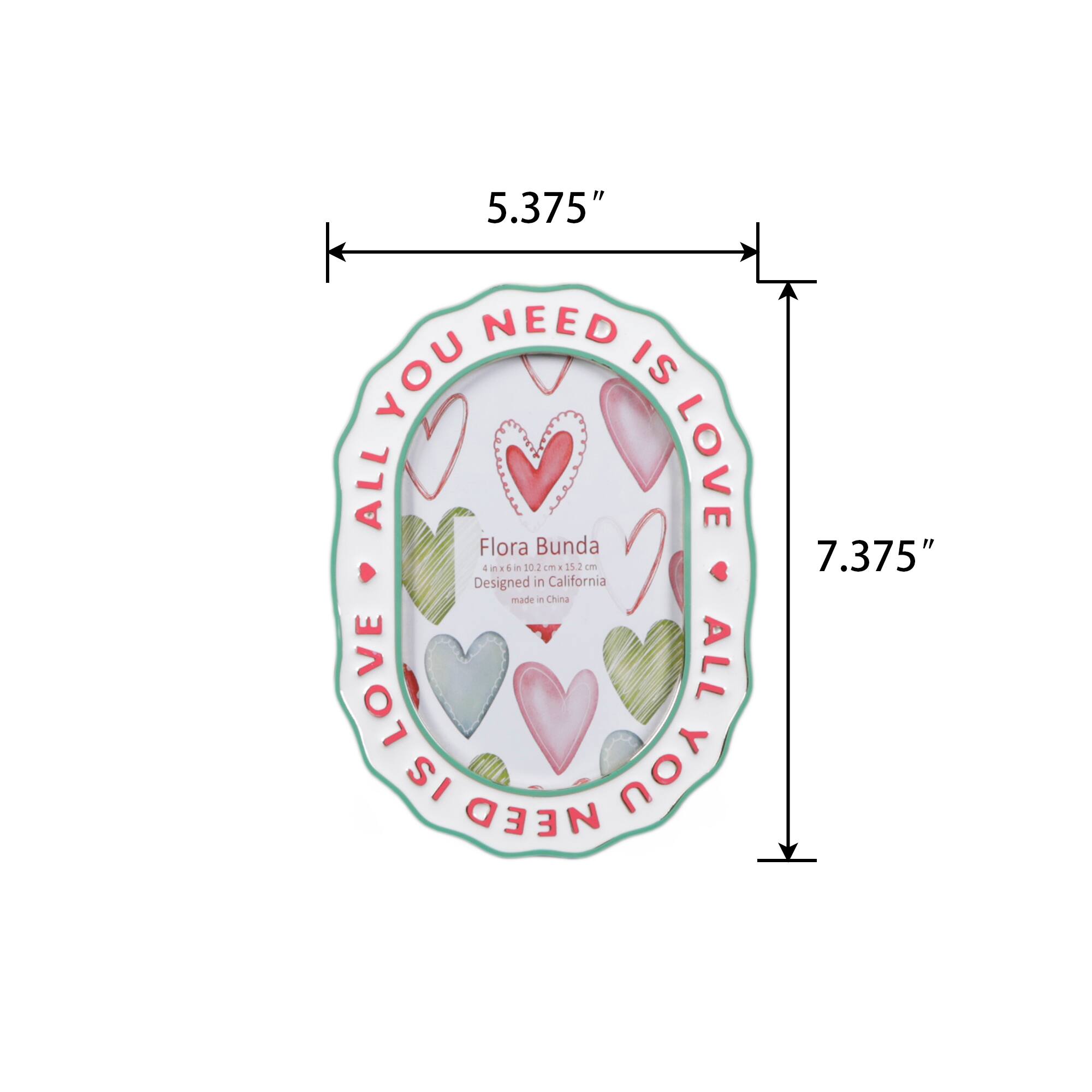 Flora Bunda 4" x 6" ALL YOU NEED IS LOVE Zinc Alloy Picture Frame