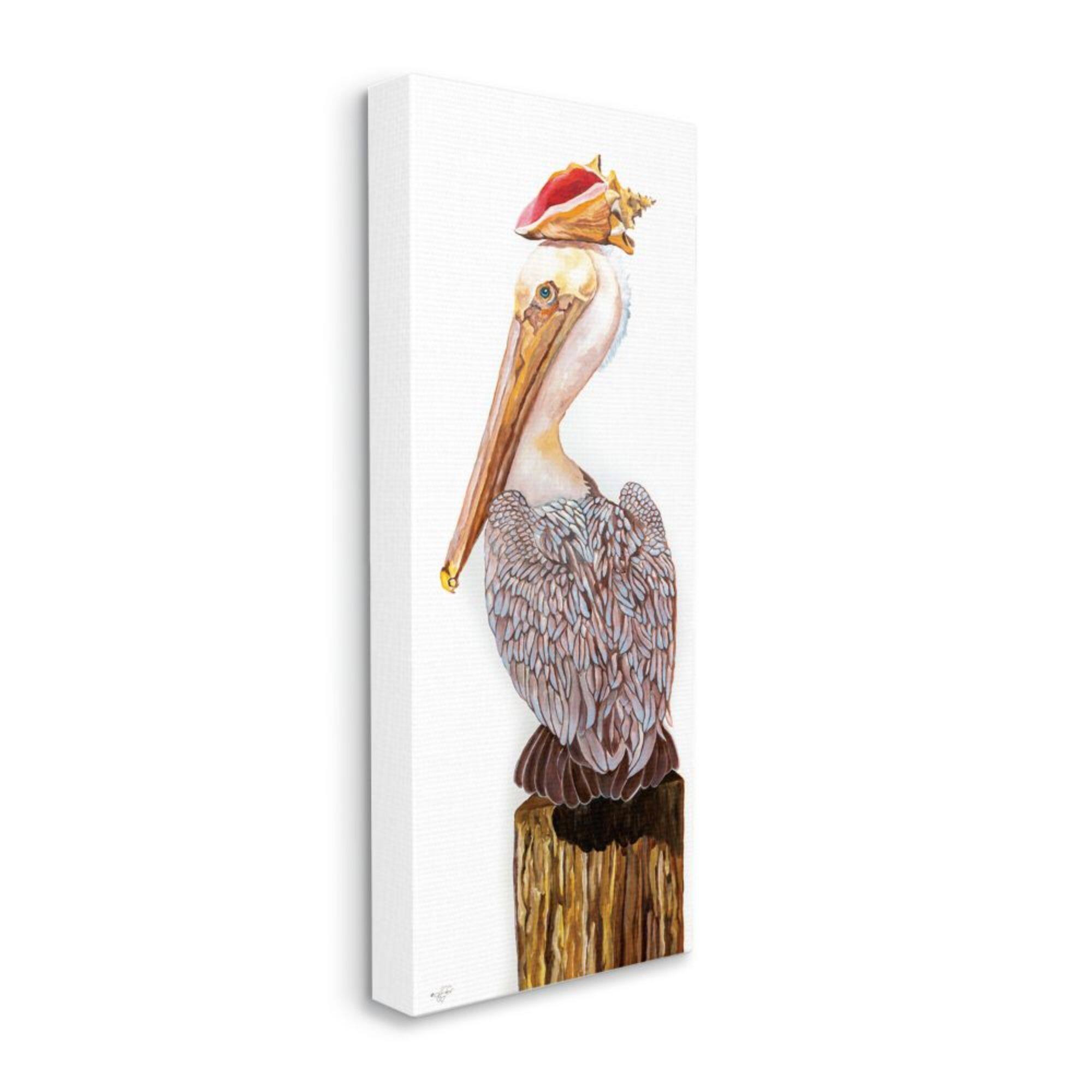 Stupell Industries Nautical Pelican Beach Post with Sea Shell Canvas Wall Art