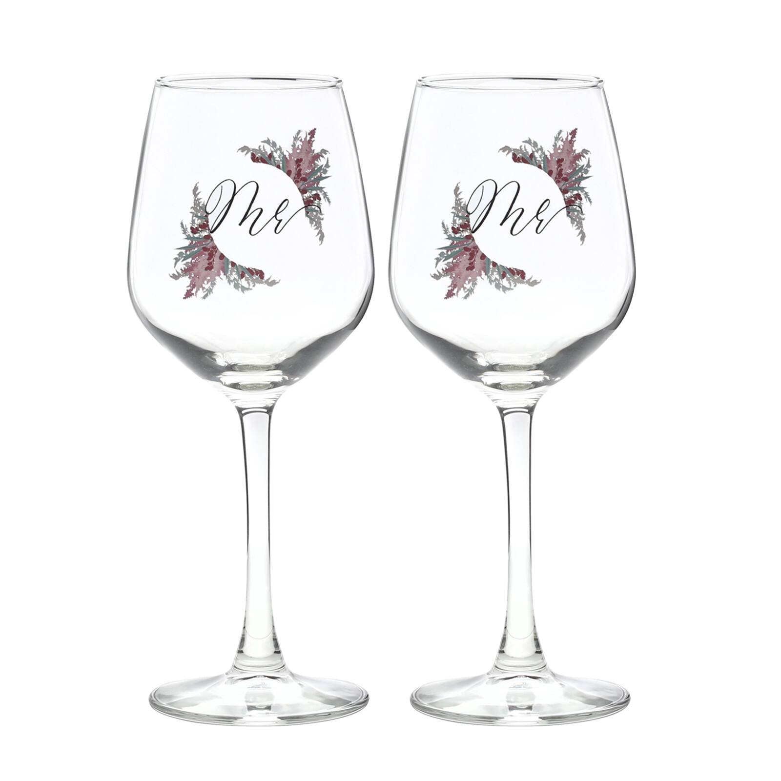 12oz. Mr. & Mr. Dried Floral Wine Glass Set