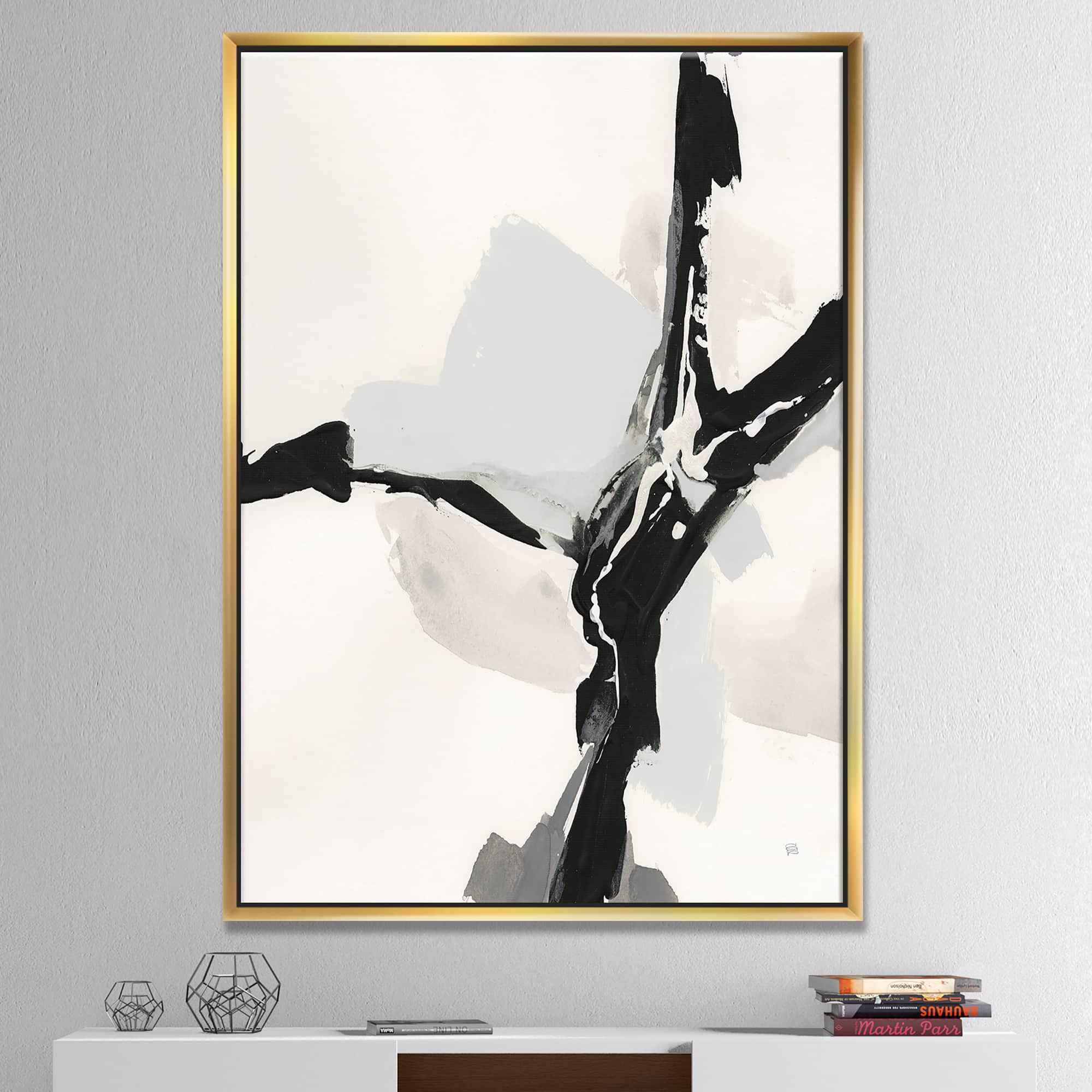 Designart - Abstract Neutral III - Mid-Century Modern Canvas in Gold Frame