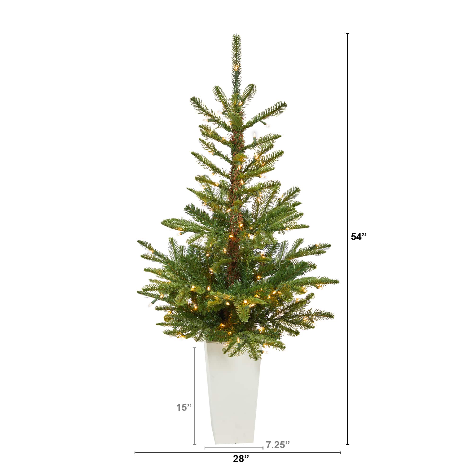 4.5ft. Pre-Lit Layered Washington Spruce Artificial Christmas Tree In White Planter, Clear LED Lights