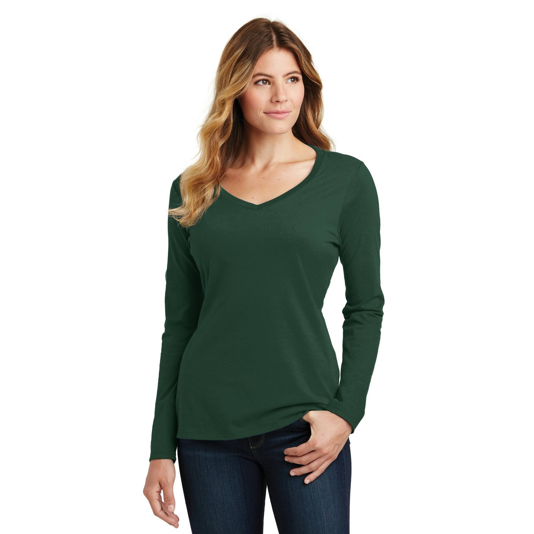 Port & Company® Fan Favorite™ Colors Long Sleeve Ladies V-Neck T-Shirt