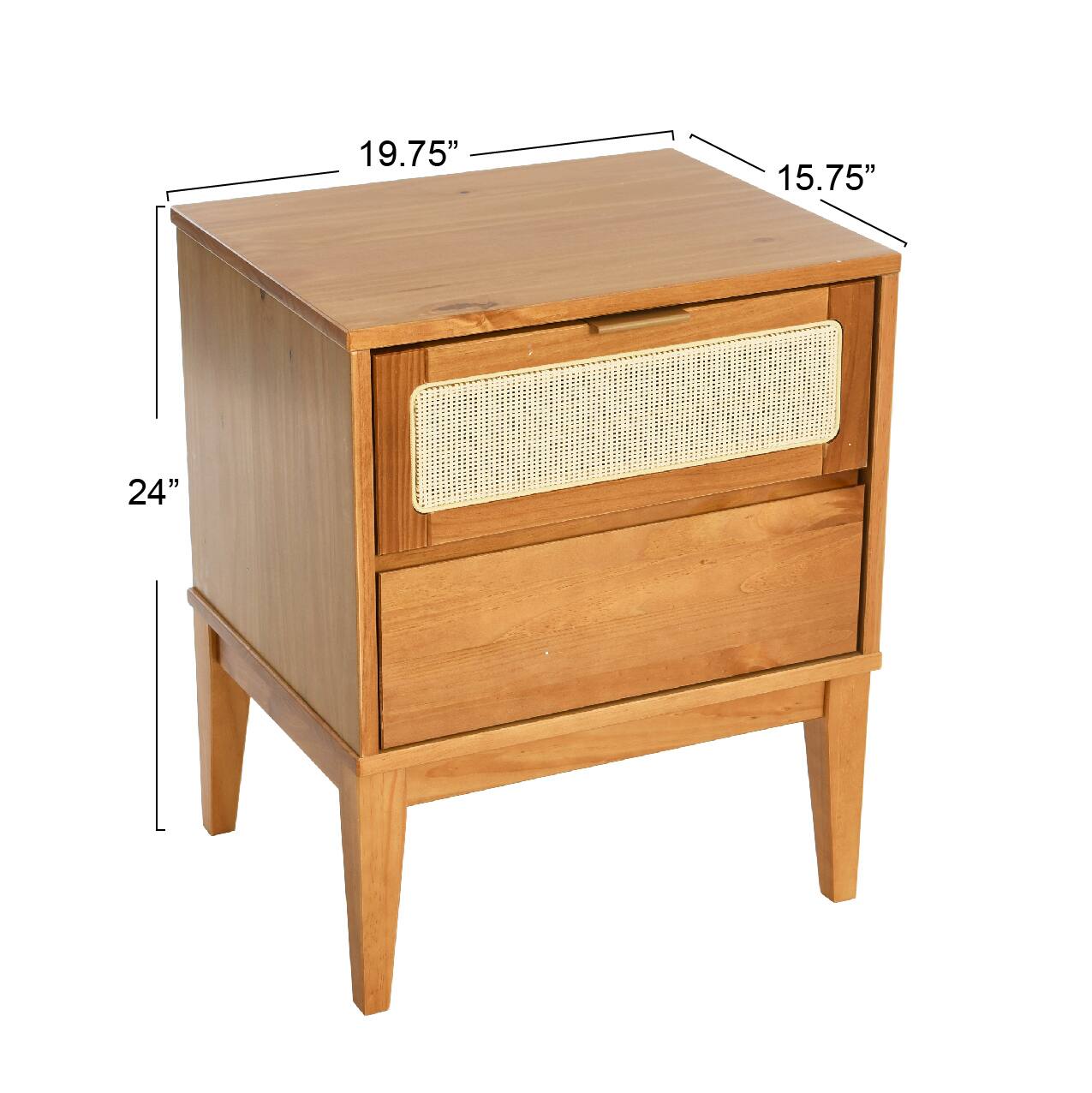 Hello Honey® Crawford 24" Solid Wood Nightstand with Storage Drawers and Cane Detail
