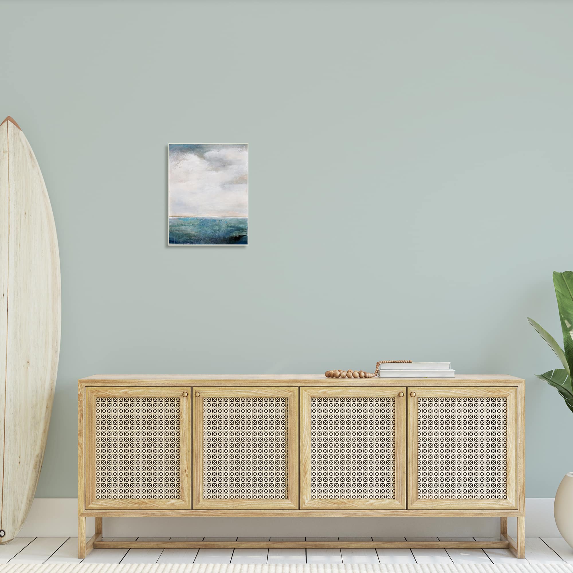 Stupell Industries Abstract Ocean Horizon Line Nautical Water Cloudy Sky Wood Wall Plaque