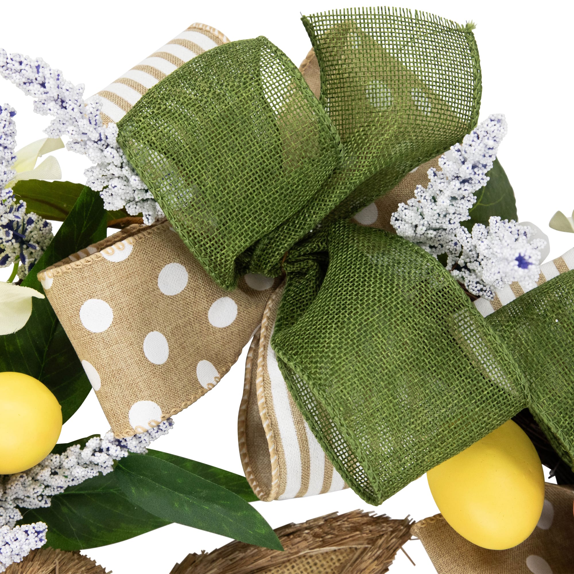 22" Green & Beige Bunny & Bows Floral Easter Wreath
