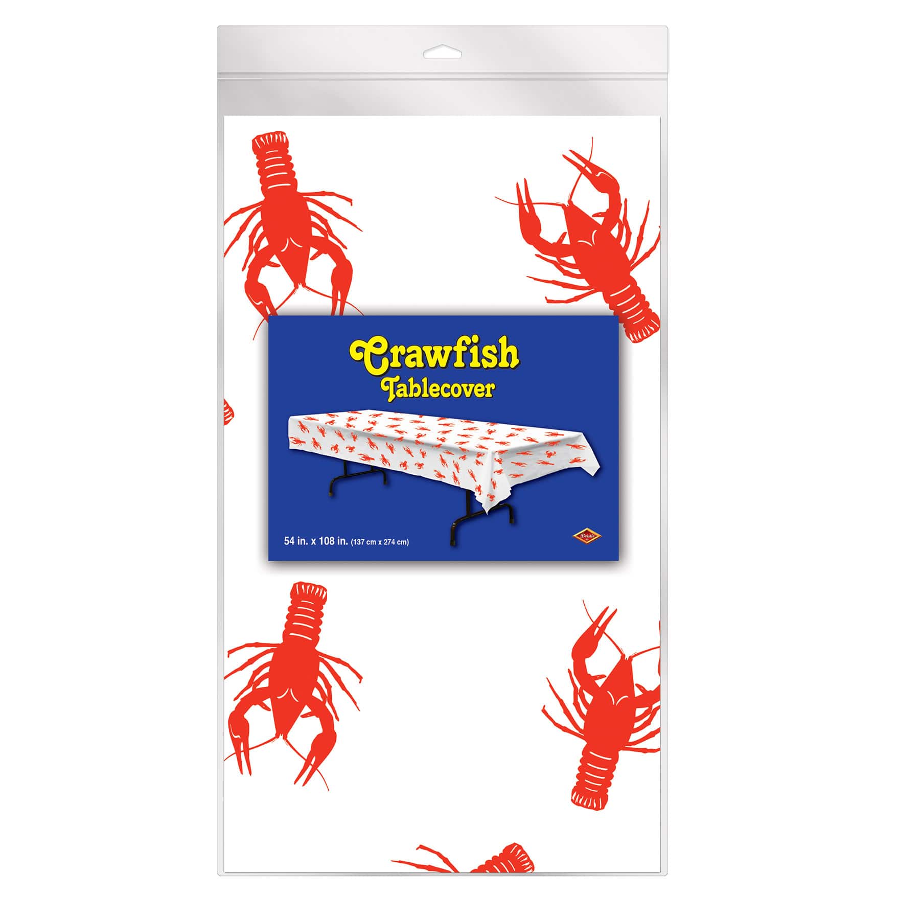 Beistle 54" x 108" Red & White Crawfish Plastic Table Cover