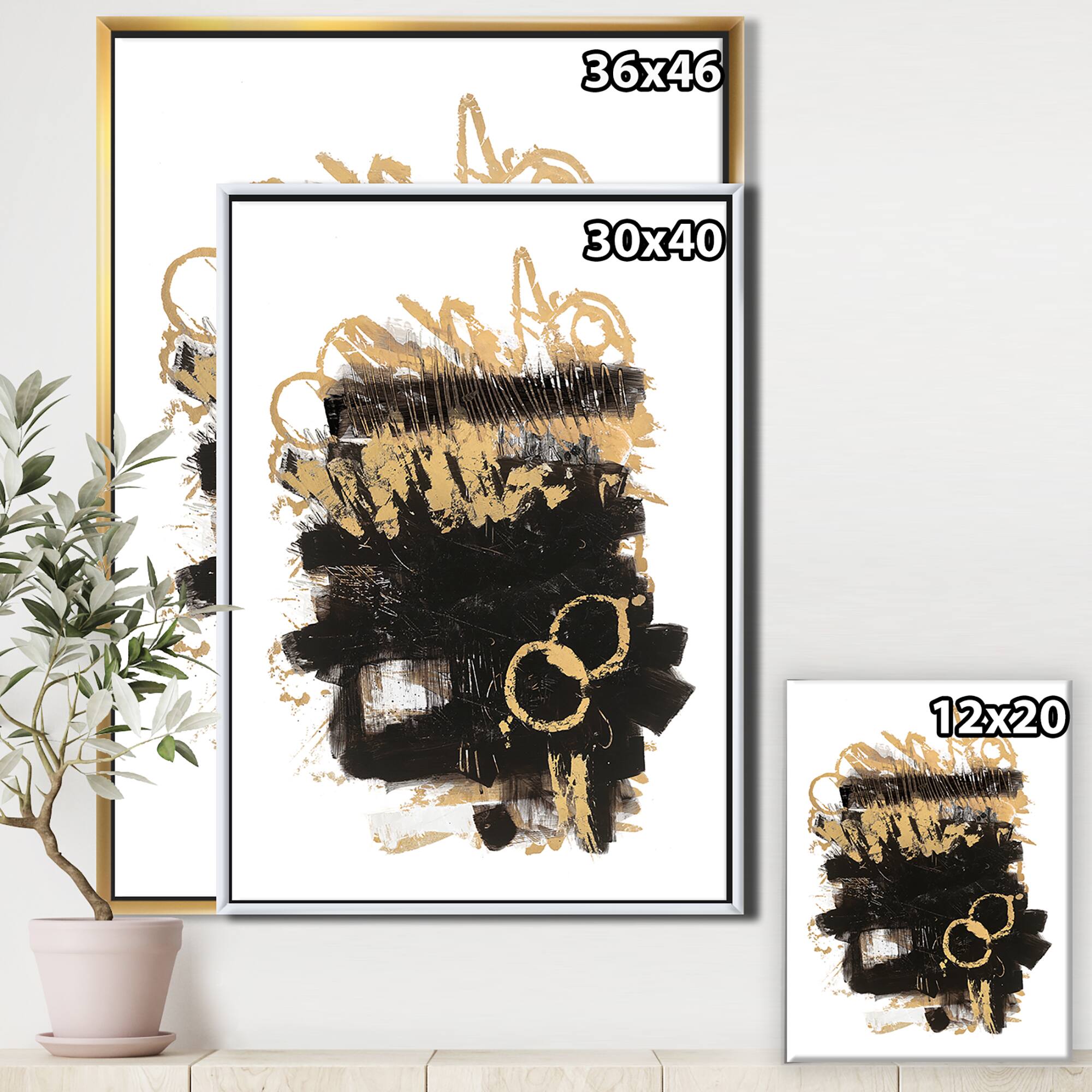 Designart - Gold and Black drift II - Glam Modern Canvas in Gold Frame
