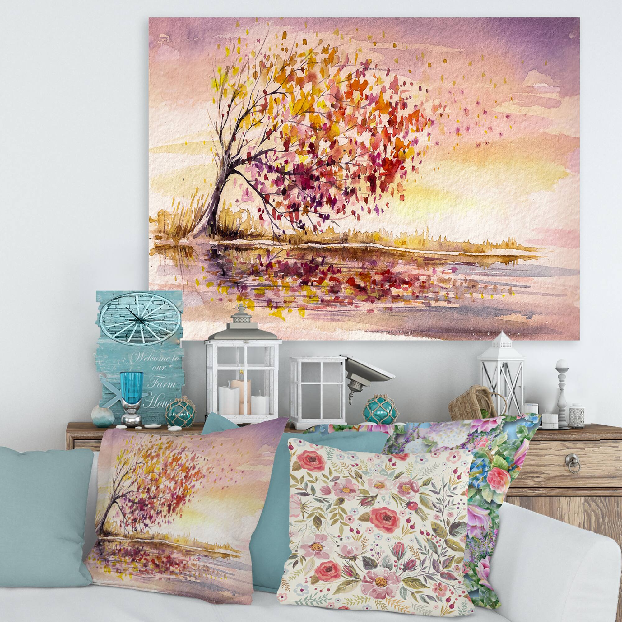 Designart - Yellow and Orange Autumn Tree - Traditional Canvas Wall Art Print