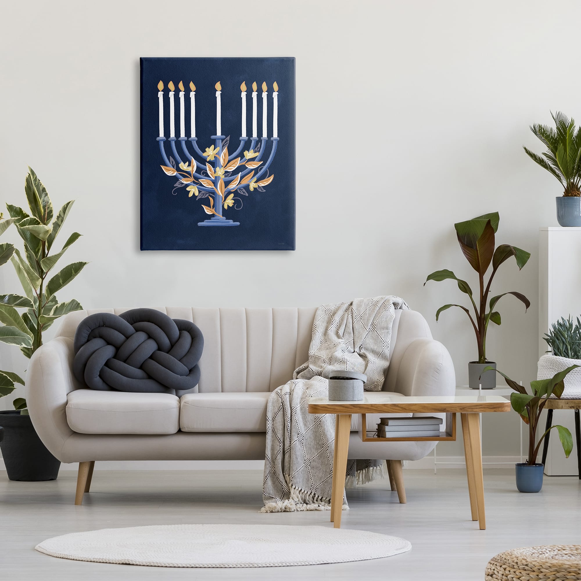 Stupell Industries Traditional Floral Hanukkah Menorah Canvas Wall Art