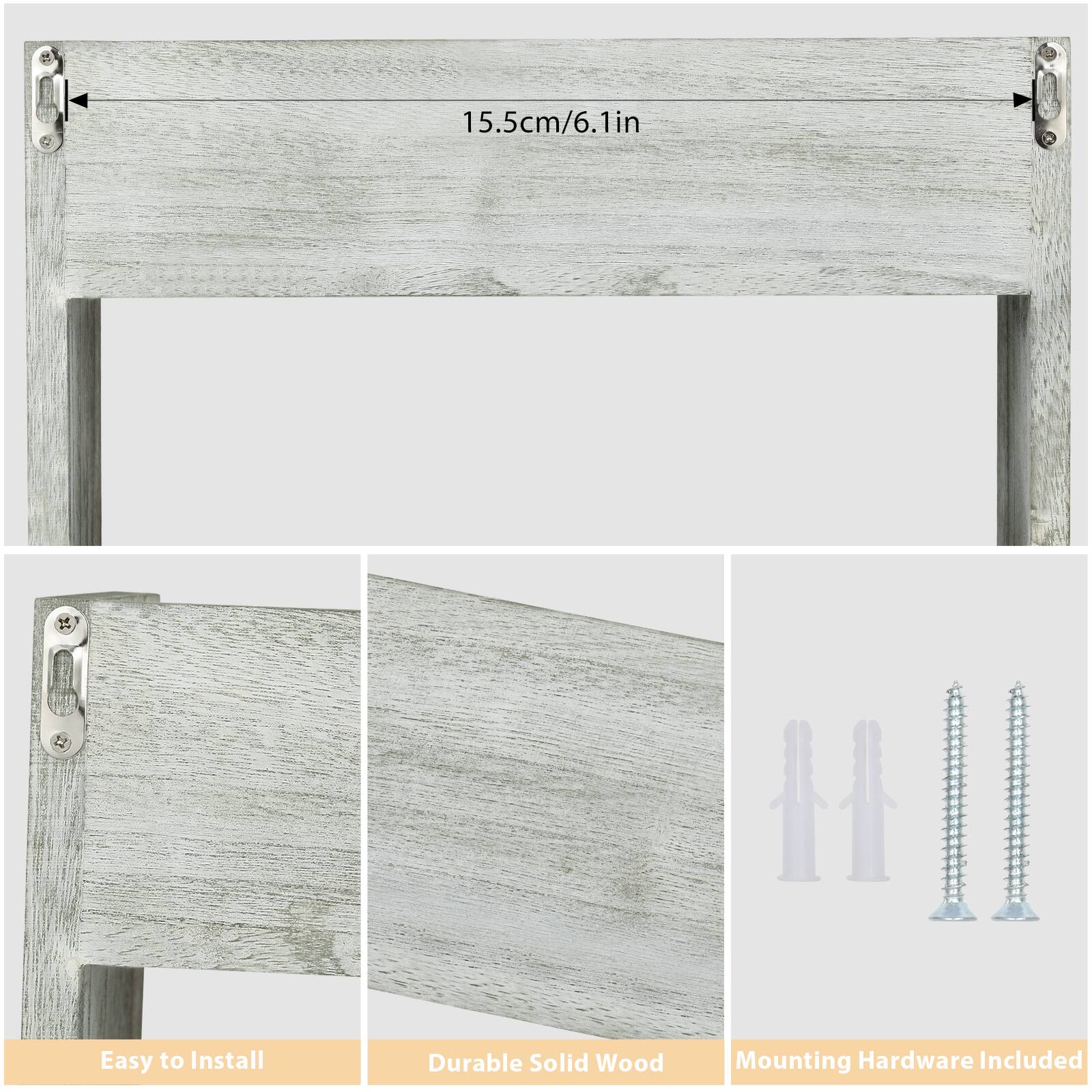 Rustic Wood Floating Storage Shelf with 3 Hooks