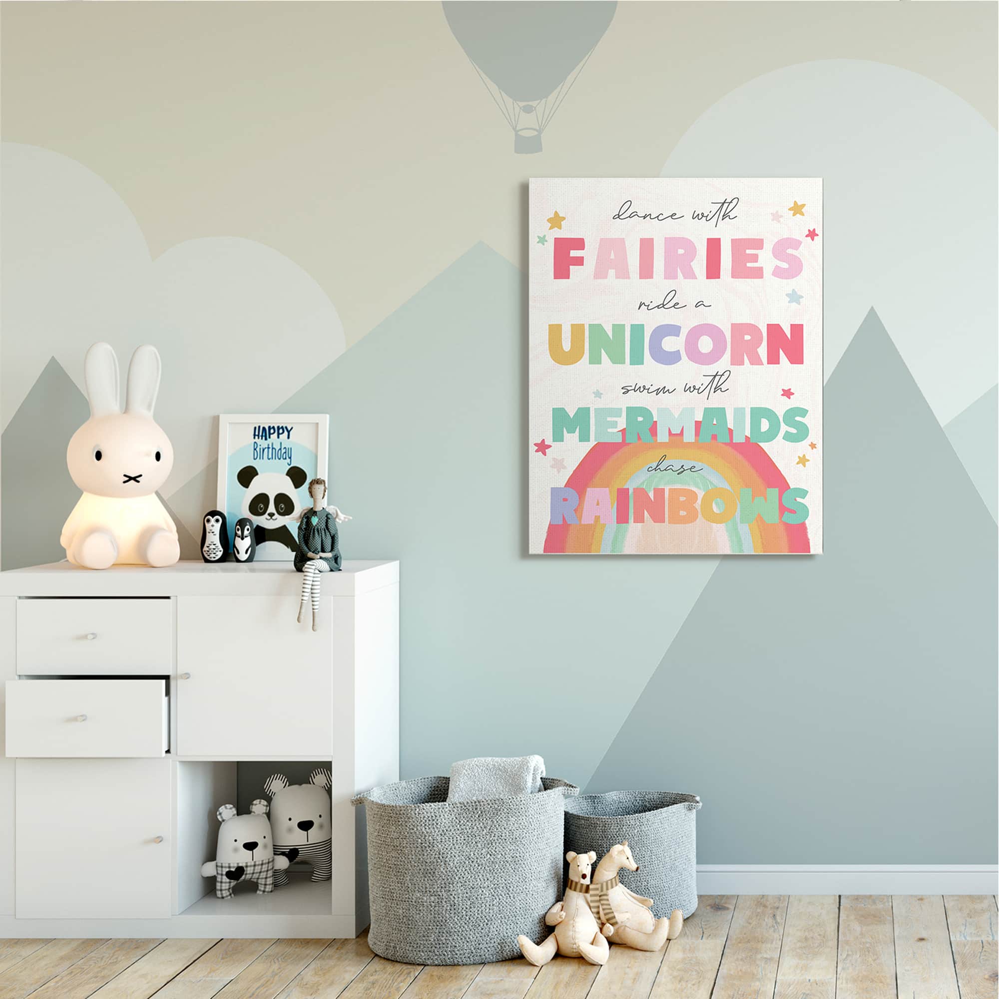 Stupell Industries Fairies Unicorns Mermaids and Rainbows Whimsical Design Canvas Wall Art