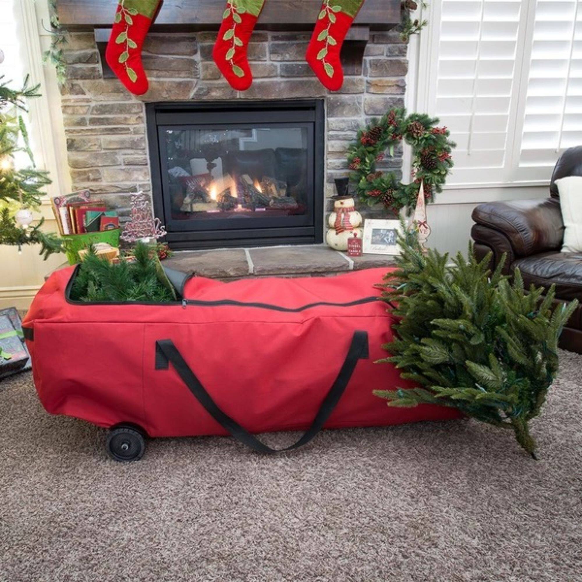 56" Red EZ Roller Christmas Tree Storage Bag with Wheels