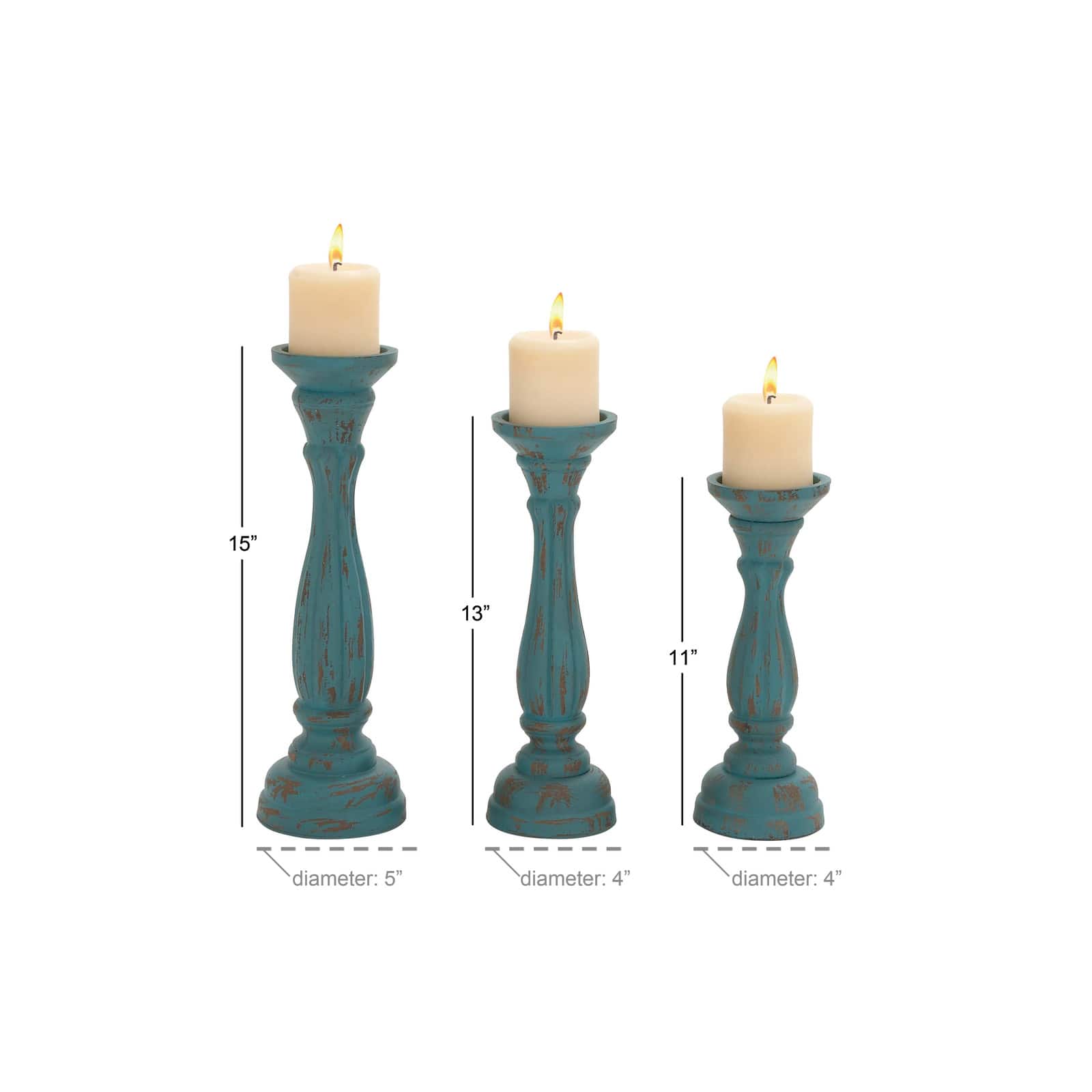 Blue Wood Traditional Candle Holder Set